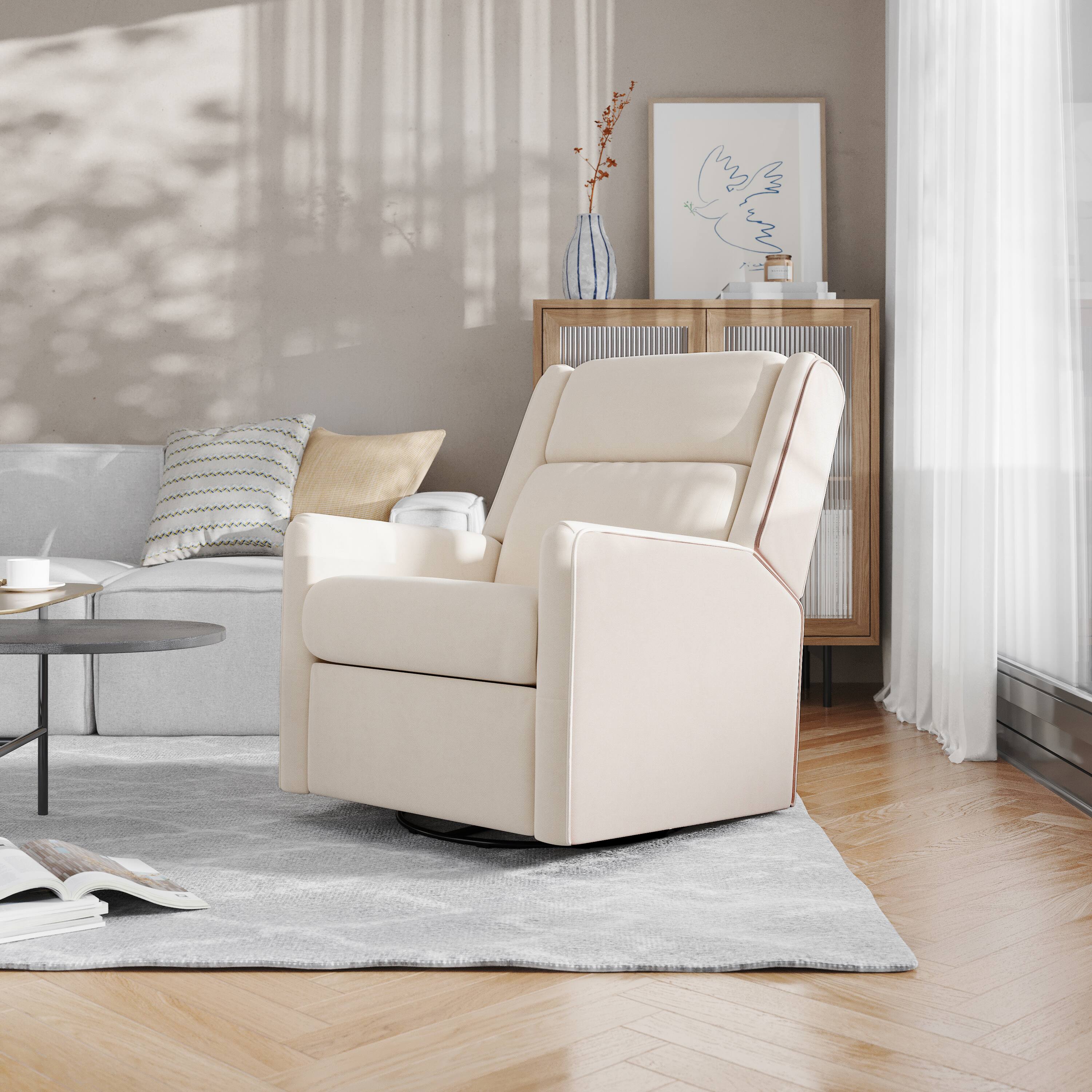 Alt View 1. Flash Furniture - Cash Swivel Glider Rocker Recliner Chair, Manual 360 Degree Swivel Recliner Perfect for Living Room, Bedroom, or Nursery - Off-White.