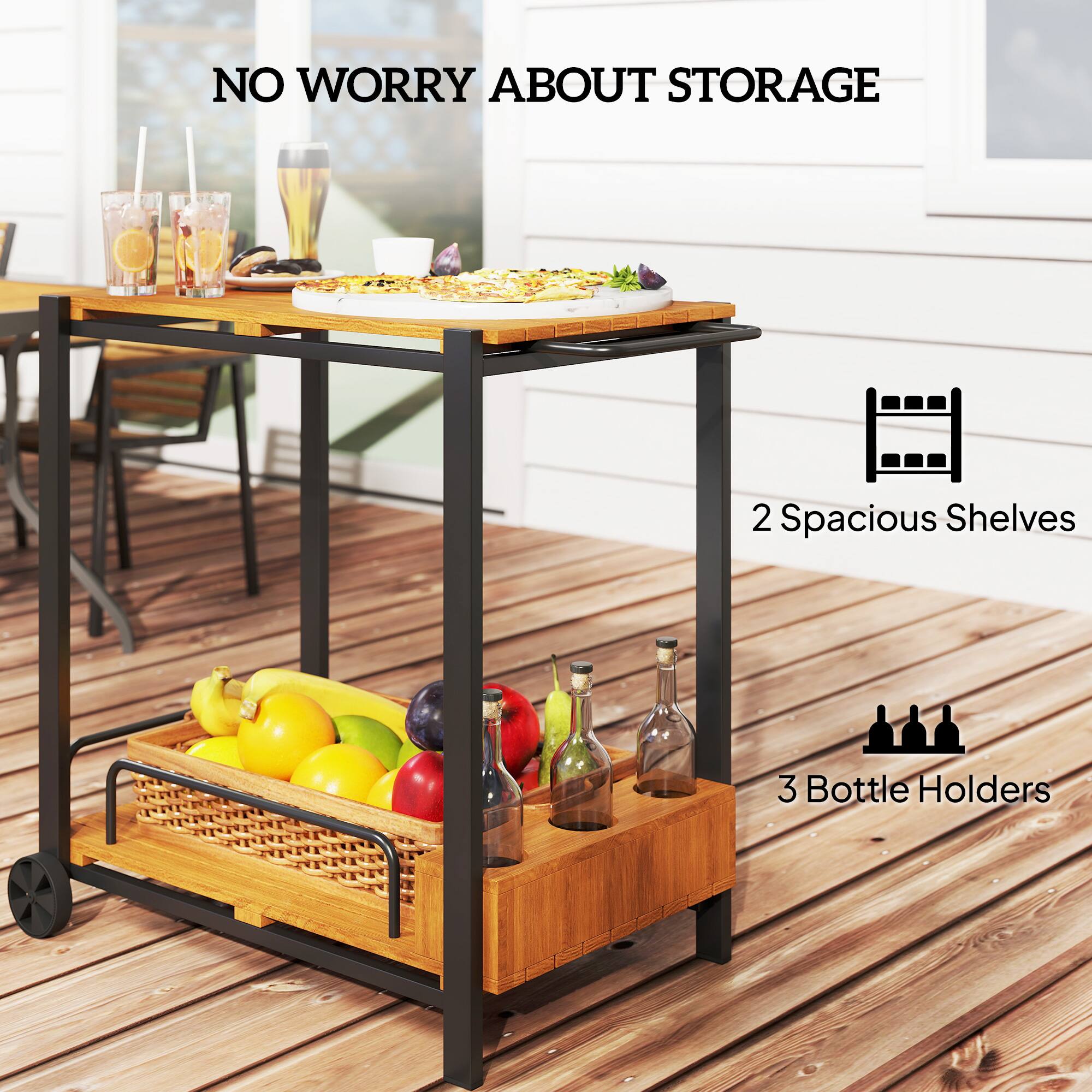 NO WORRY ABOUT STORAGE
2 Spacious Shelves
3 Bottle Holders