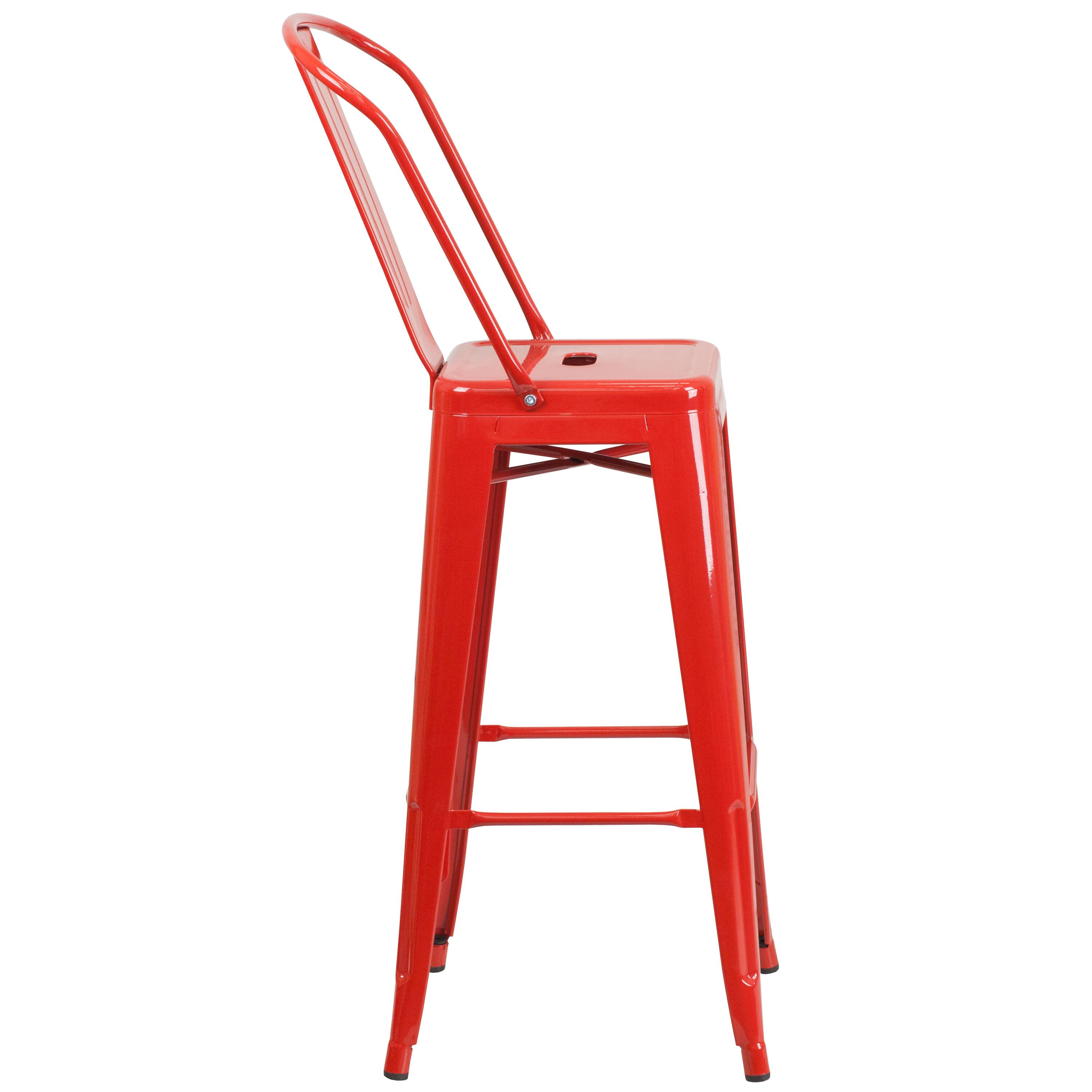 Alt View 7. Emma + Oliver - Commercial Grade 4 Pack 30" High Metal Indoor-Outdoor Barstool with Back - Red.