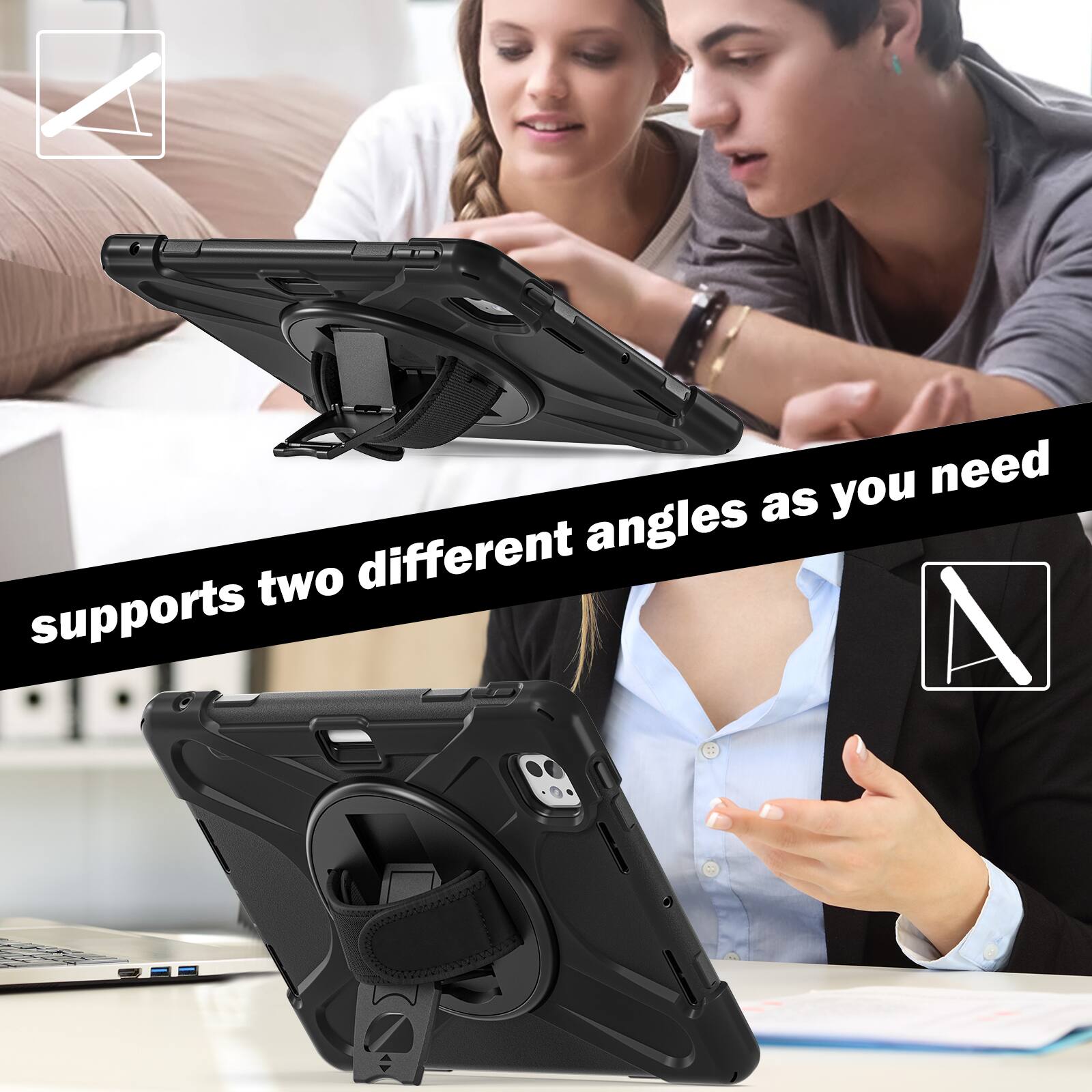 supports two different angles as you need