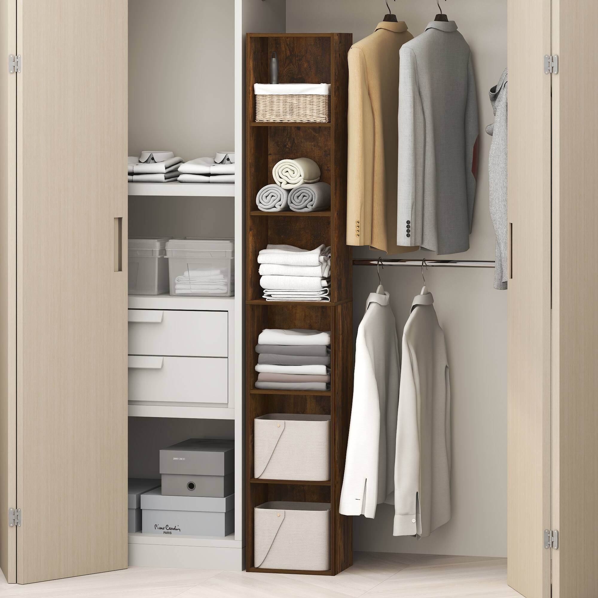 Alt View 1. Furinno - CUBICLE Closet Organizers and Storage, Closet Organizer, Open Shelf Closet Storage, for Wardrobe, Bedroom, Living Room - Amber Pine.