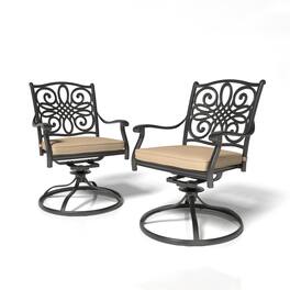 Mondawe - 2 Pieces Cast Aluminum Swivel Chairs with cushion - Brown