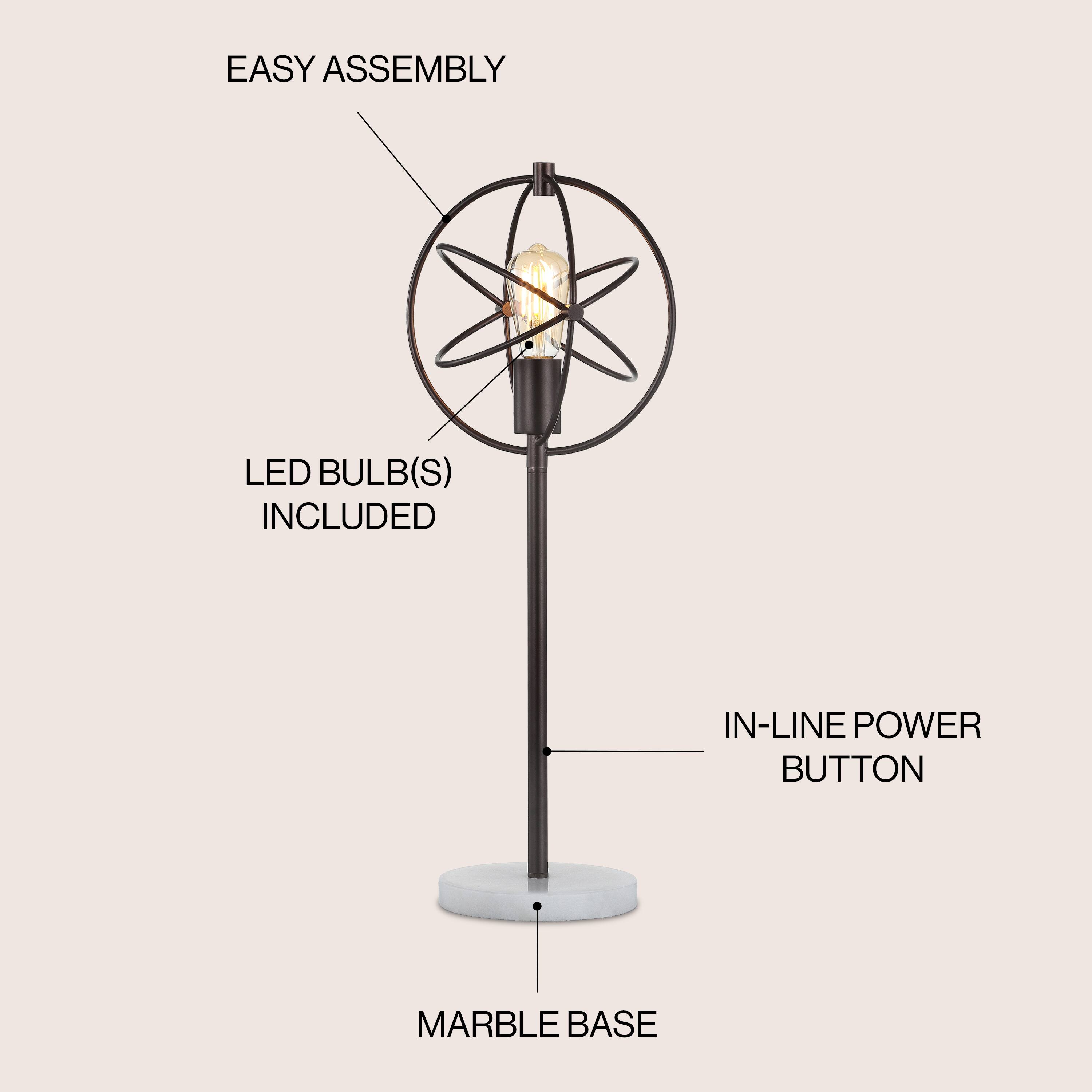 EASY ASSEMBLY  
LED BULB(S) INCLUDED  
IN-LINE POWER BUTTON  
MARBLE BASE