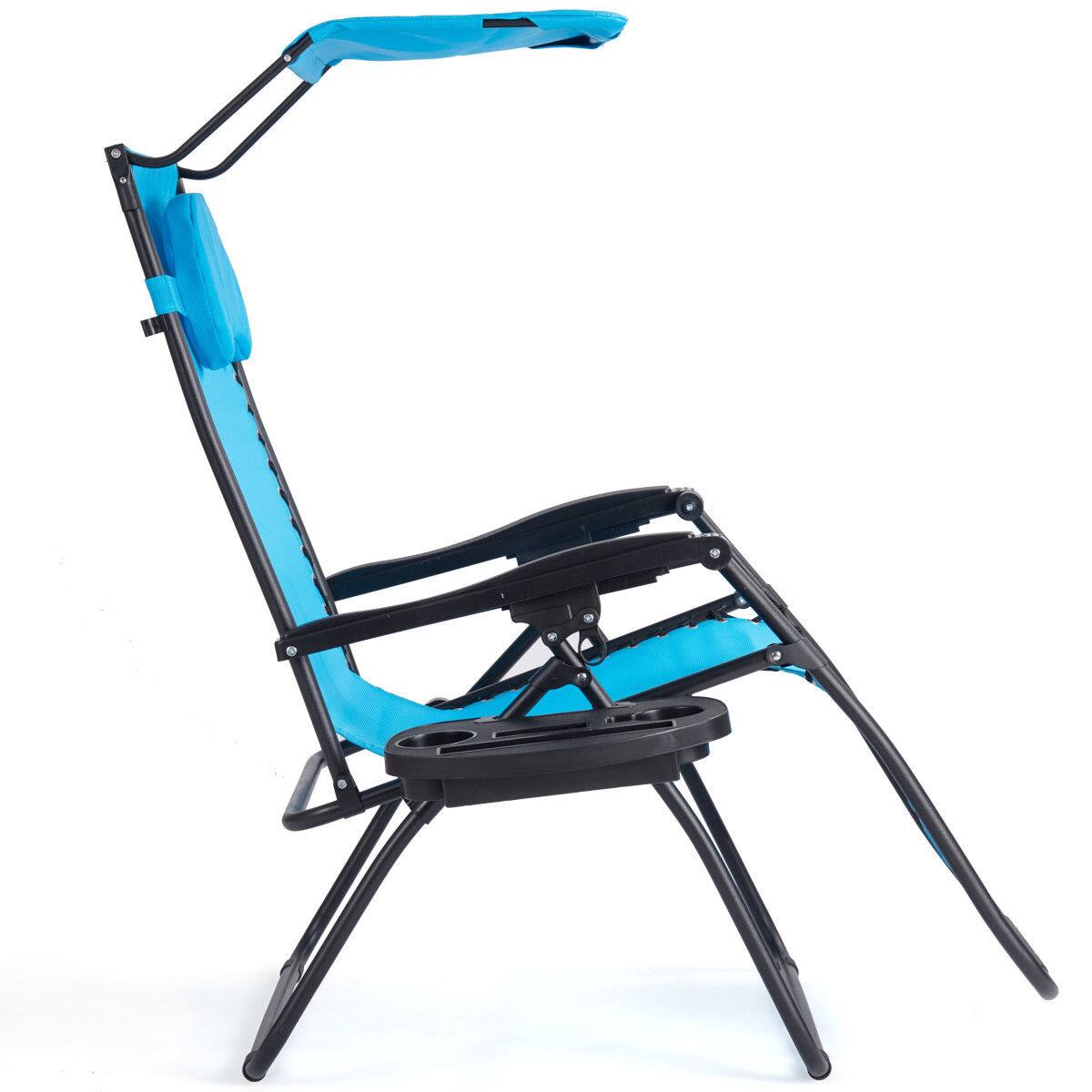 Alt View 1. Gymax - Gymax Folding Recliner Zero Gravity Lounge Chair W/ Shade Canopy Cup Holder Blue - Black, Blue.