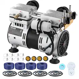 VEVOR - Pond Aerators,6.7CFM Aeration System for Lakes up to 3 Acres,1 HP Air Compressor,4 Diffusers & Four 100' Weighted Tubing - Silver;Black