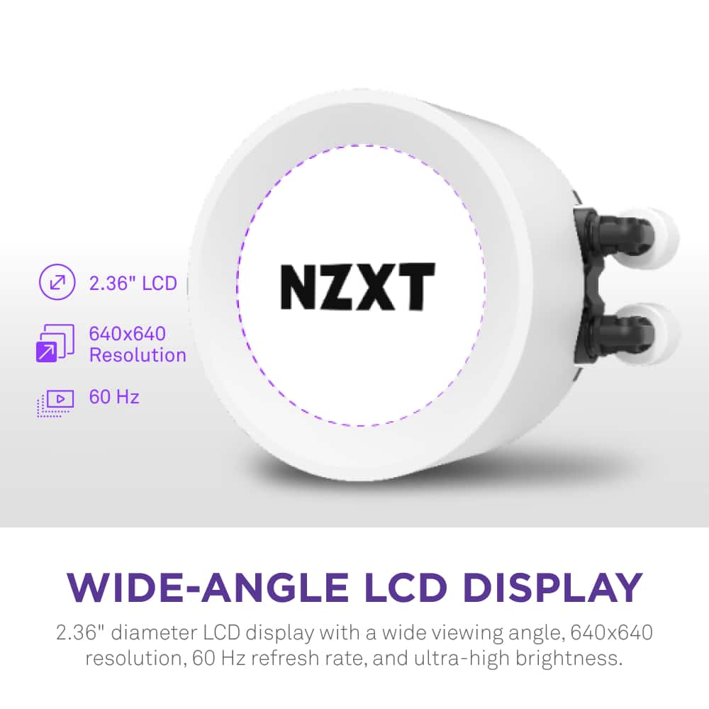 Alt View Zoom 11. NZXT - Kraken Elite RGB 360mm Radiator CPU Liquid Cooler (3 x 120mm Core Fans) with RGB Controller and 2.36" LCD Display - White.