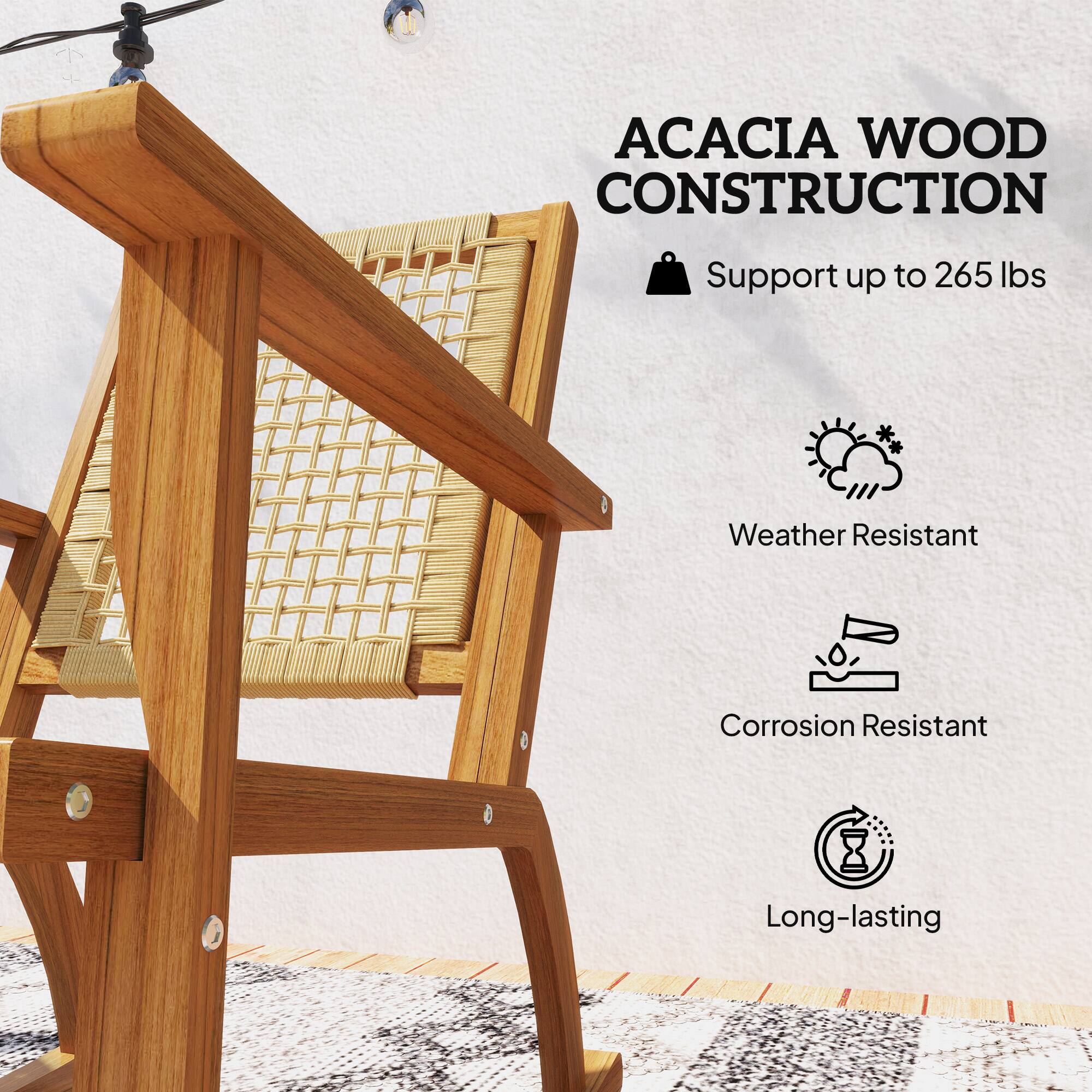 ACACIA WOOD CONSTRUCTION
Support up to 265 lbs
Weather Resistant
Corrosion Resistant
Long-lasting