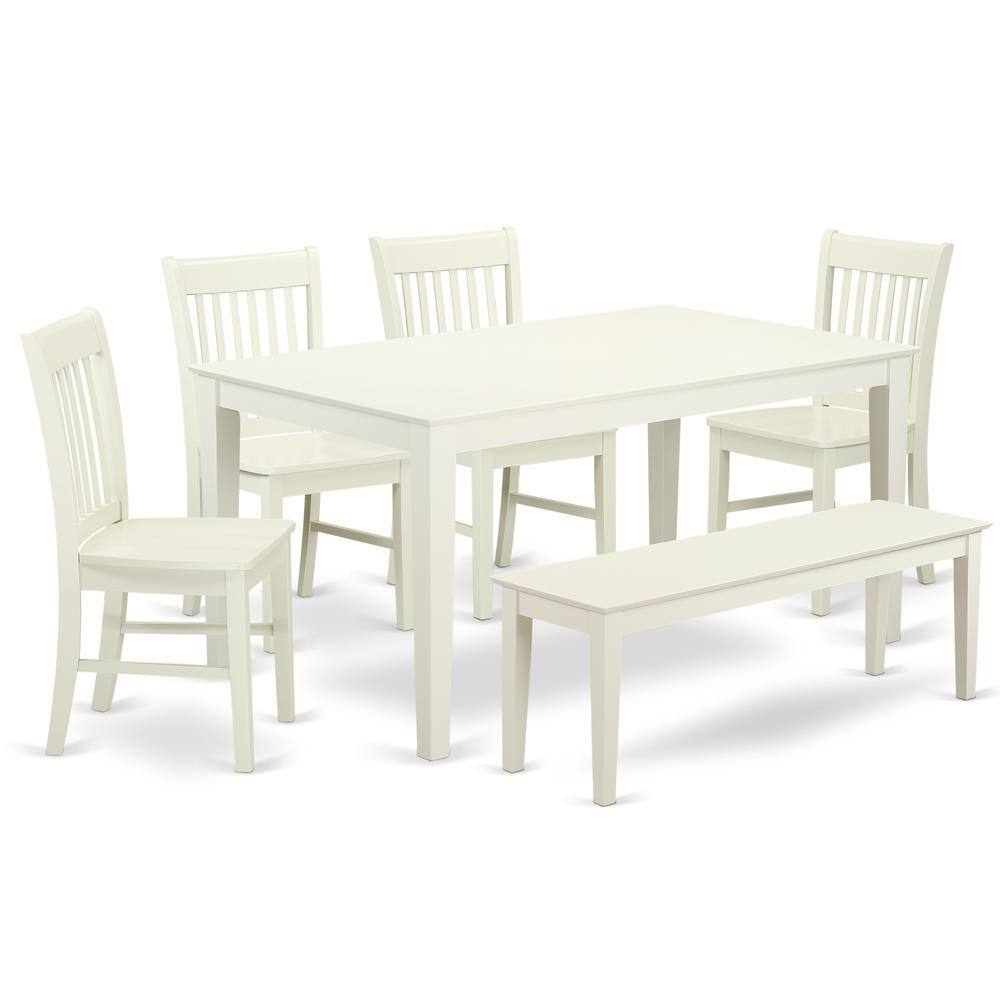Back. East West Furniture - Dining Room Set Linen White - Brown.