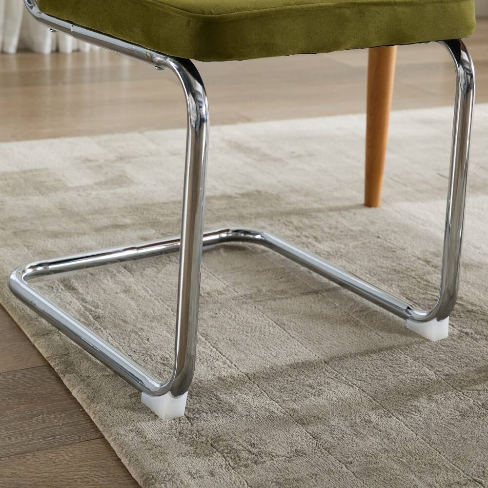 Alt View 7. Loheer - Loheer Mid-Century Dining Chairs Set of 2, Olive Green Velvet Rattan Back Chairs with Chrome Base - Olive-Green.