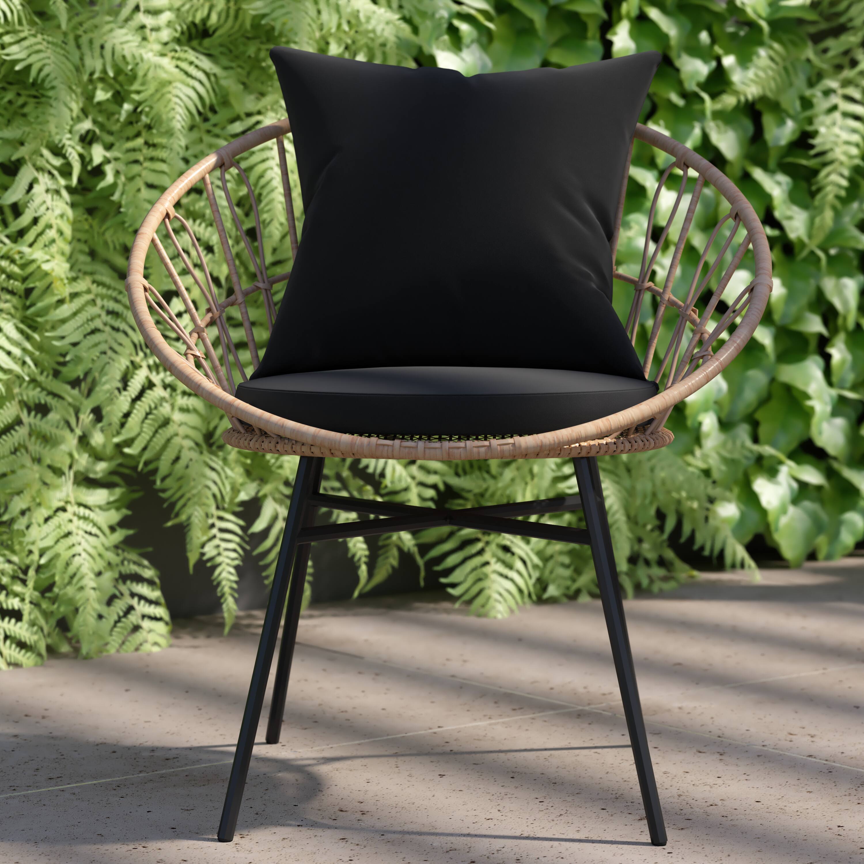 Alt View 5. Emma + Oliver - Ari Set of Two All-Weather Boho Papasan Style Finish Faux Rattan Rope Patio Chairs with Cushions - Black Fabric/Tan Frame.
