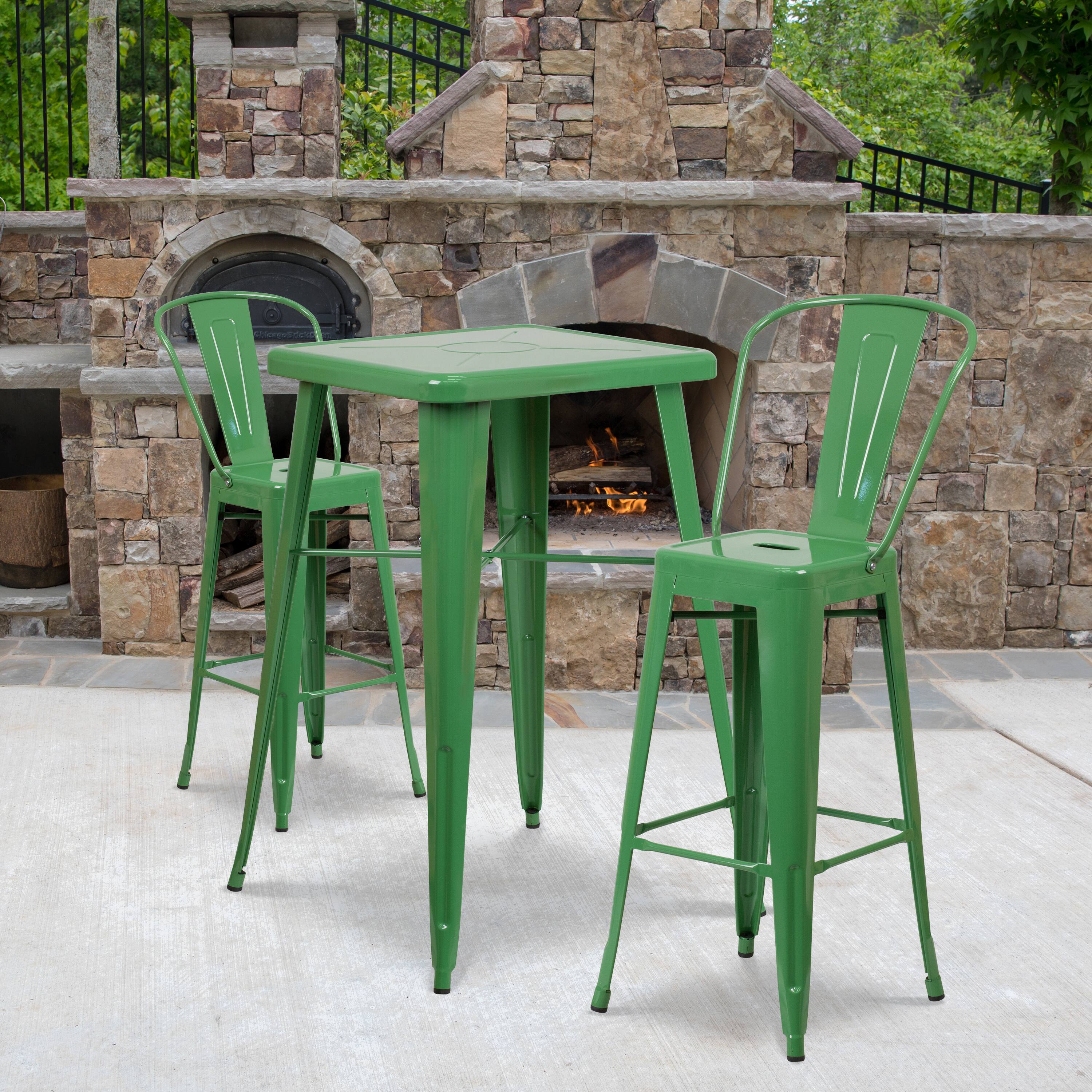 Alt View 2. Emma + Oliver - Commercial Grade 4 Pack 30" High Metal Indoor-Outdoor Barstool with Back - Green.