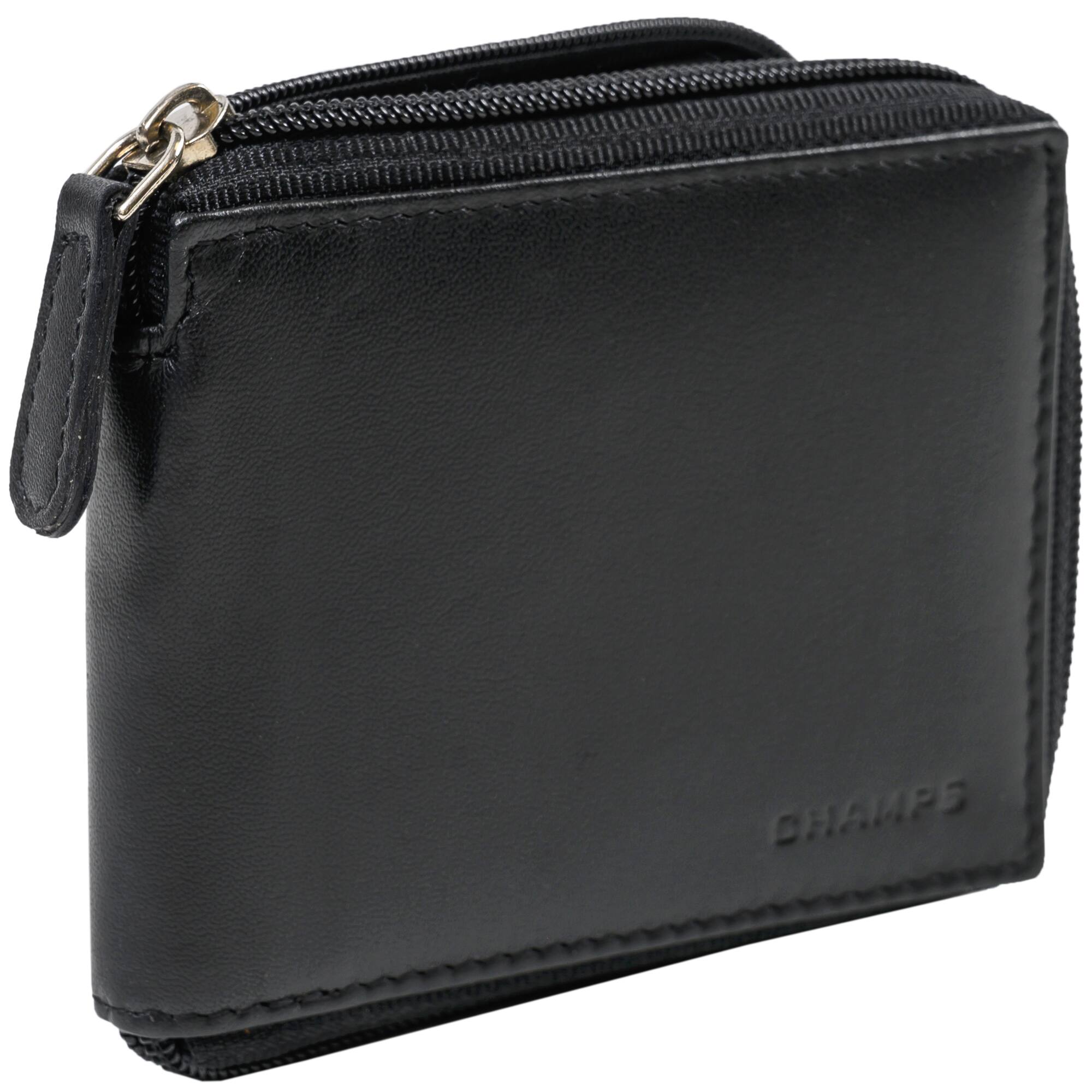 Champs - Classic Collection Leather Zip-Around Wallet - Black