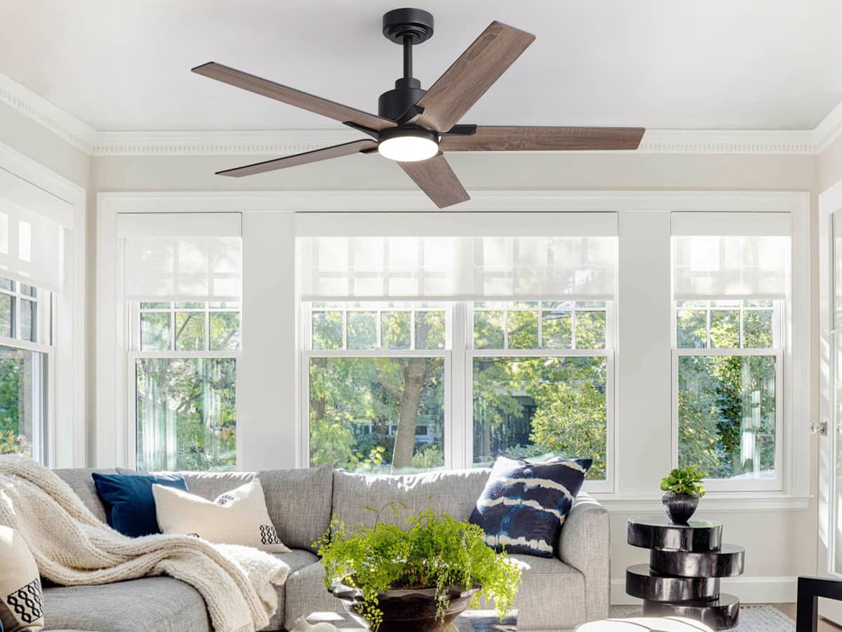 Siljoy - 52 Inch Matte Modern Ceiling Fan with LED Light(5 Blades Remote Included) - Black