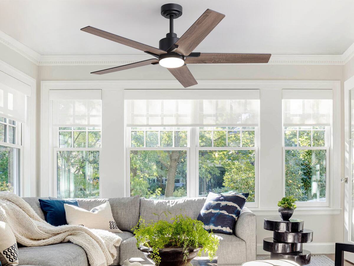 Front. Siljoy - 52 Inch Matte Black Modern Ceiling Fan with LED Light(5 Blades Remote Included) - Black.