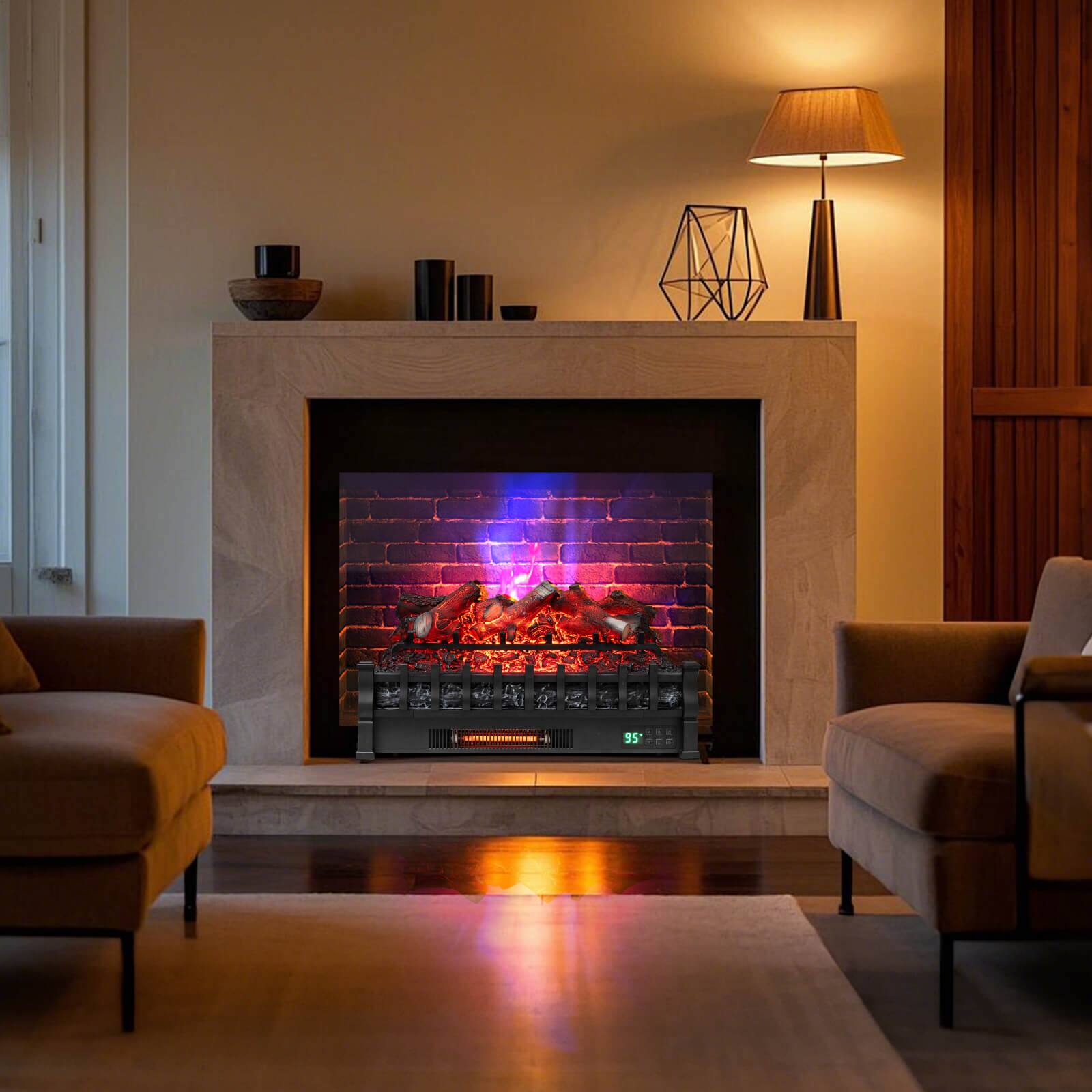 Alt View 1. Costway - Costway 26" WiFi Infrared Quartz Electric Fireplace Insert Logs Heater with Lemonwood Logs - Black.