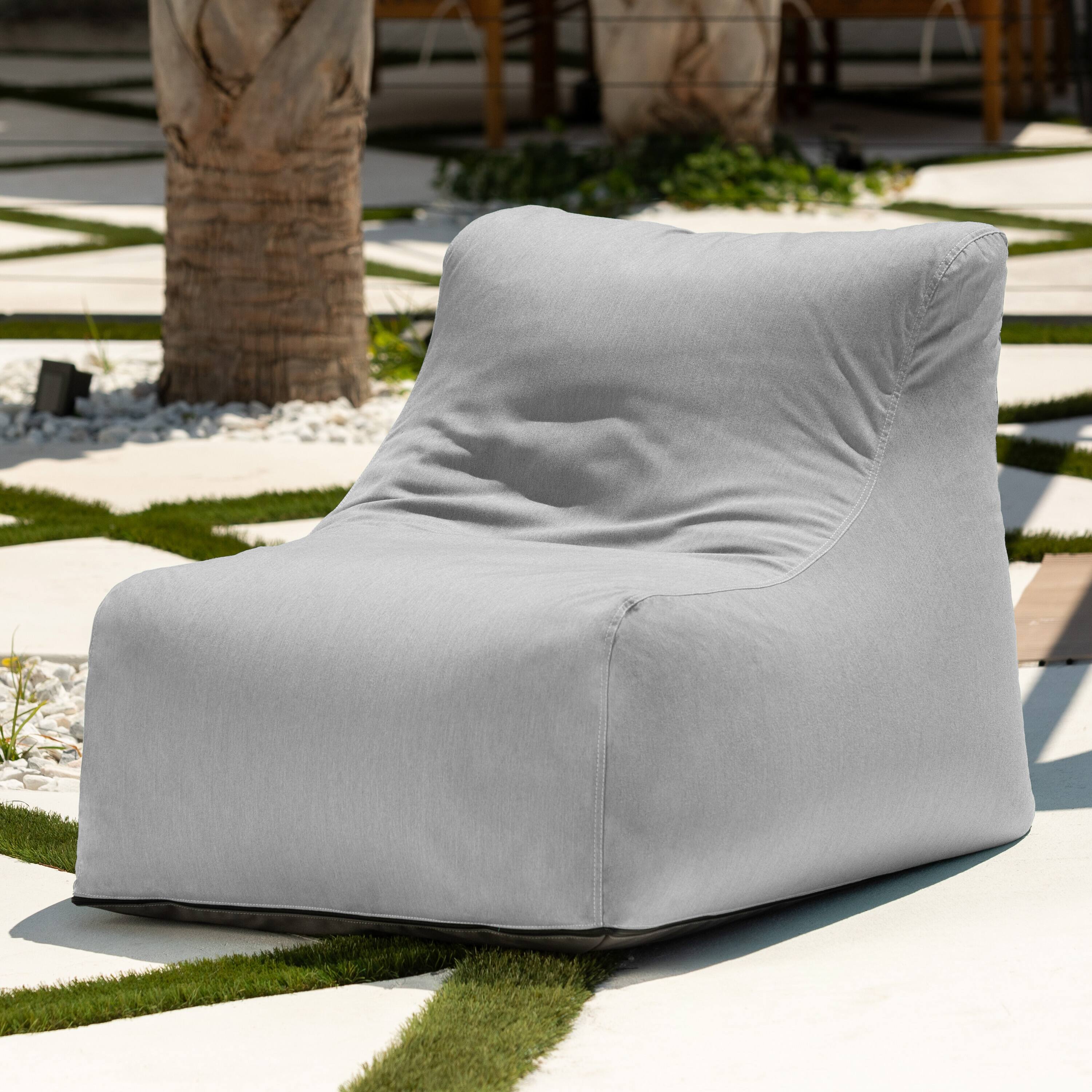 Angle. Jaxx - Jaxx Ponce Outdoor Bean Bag Chair - Weather Resistant Patio and Poolside Lounge Seating, Sunbrella Granite - Sunbrella Granite.