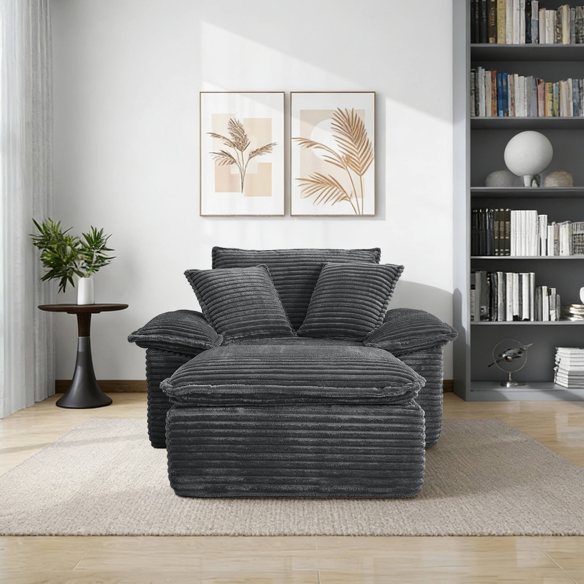 Alt View 2. Electra Tech Xpress - 48" Boneless Couch with Removable Ottoman,Oversized Upholstered Lounge Sofa Bed with Pillows,No Assembly - Gray.
