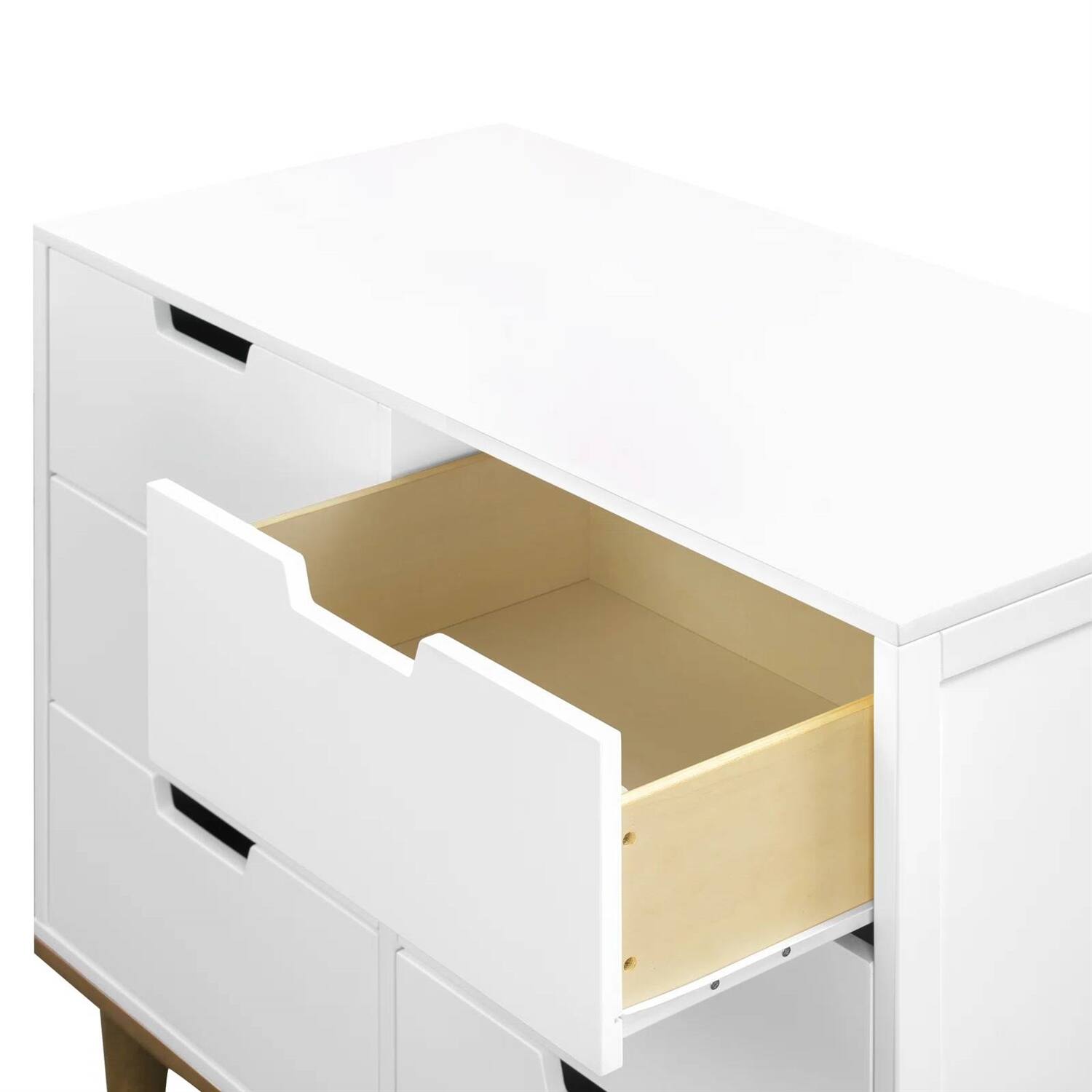 Left. Hivvago - Modern Mid-Century Style 6-Drawer Double Dresser in White Walnut Wood Finish - White.