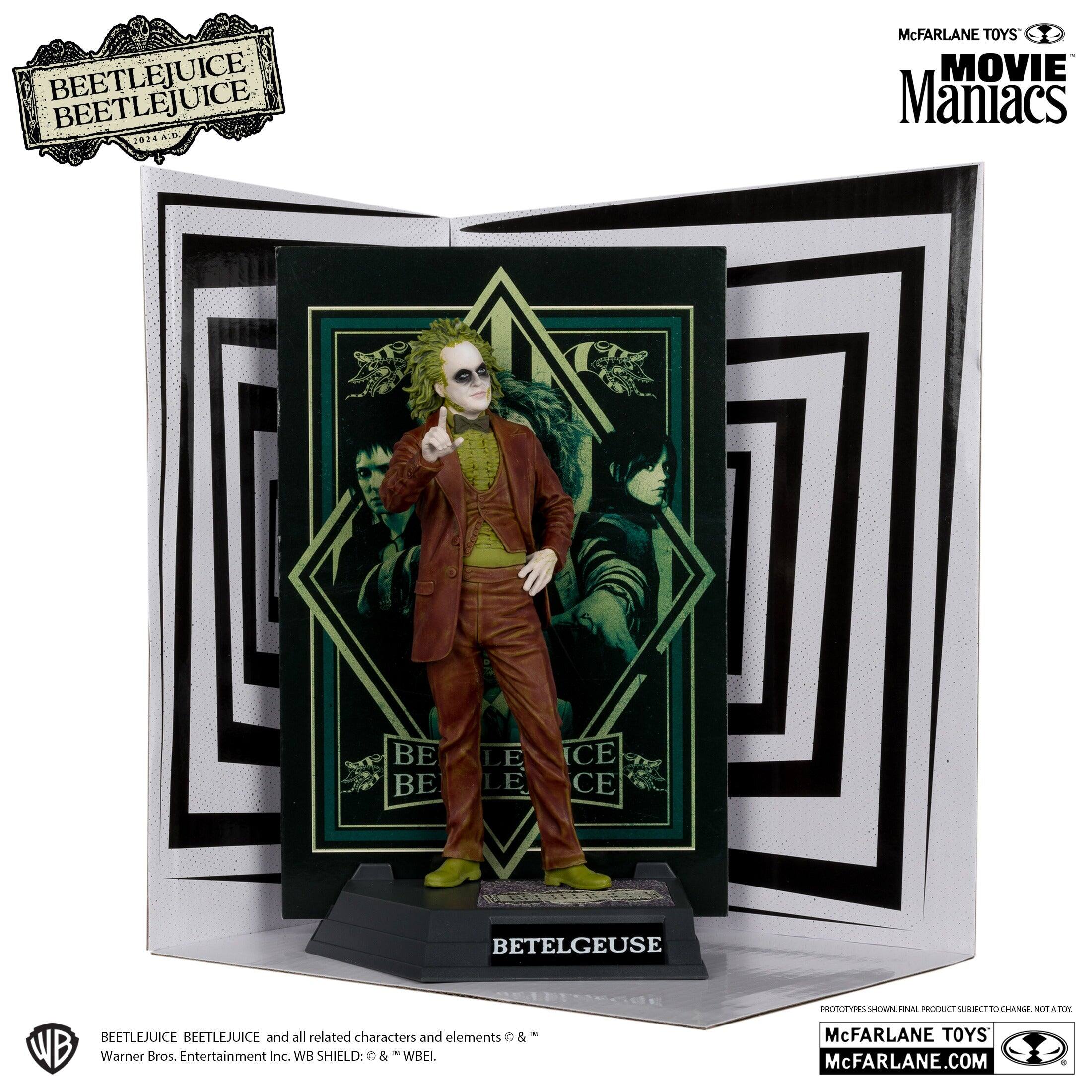 BEETLEJUICE BEETLEJUICE 1024 A.D.  
LD McFARLANE TOYS MOVIE Maniacs  
BEETLEJUICE BEETLEJUICE and all related characters and elements © & ™ WB Warner Bros. Entertainment Inc.  
WB SHIELD: © & ™ WBEI.  
PROTOTYPE SHOWN. FINAL PRODUCT SUBJECT TO CHANGE. NOT A TOY.  
McFARLANE TOYS  
McFARLANE.COM