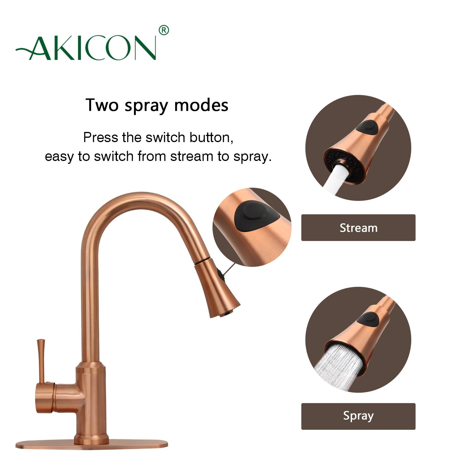 AKICON®

Two spray modes

Press the switch button, easy to switch from stream to spray.

Stream

Spray