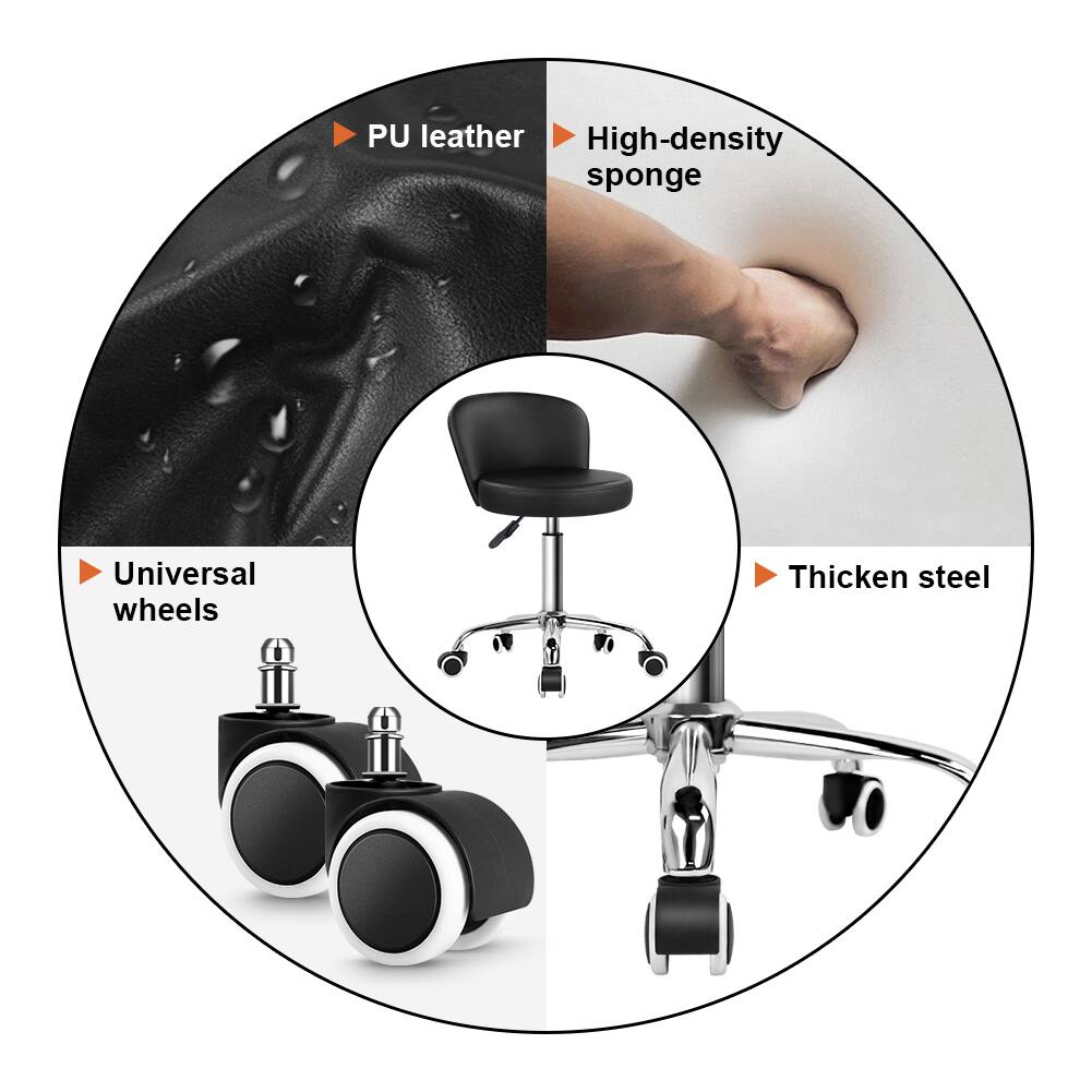 - PU leather
- High-density sponge
- Universal wheels
- Thicken steel