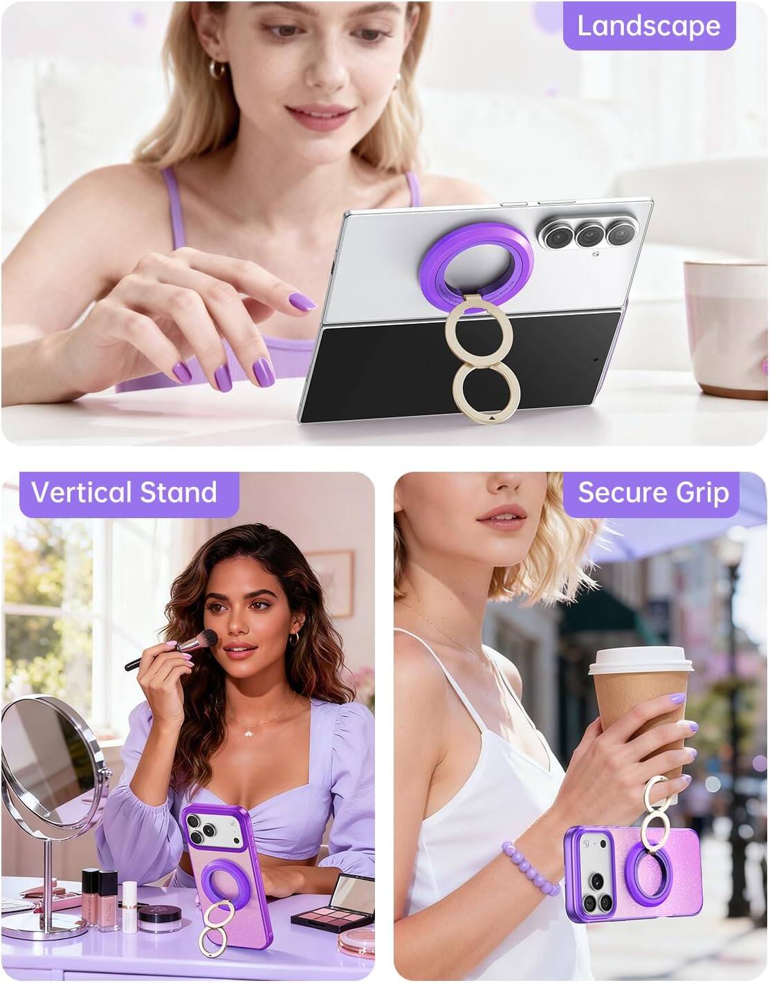 Landscape  
Vertical Stand  
Secure Grip