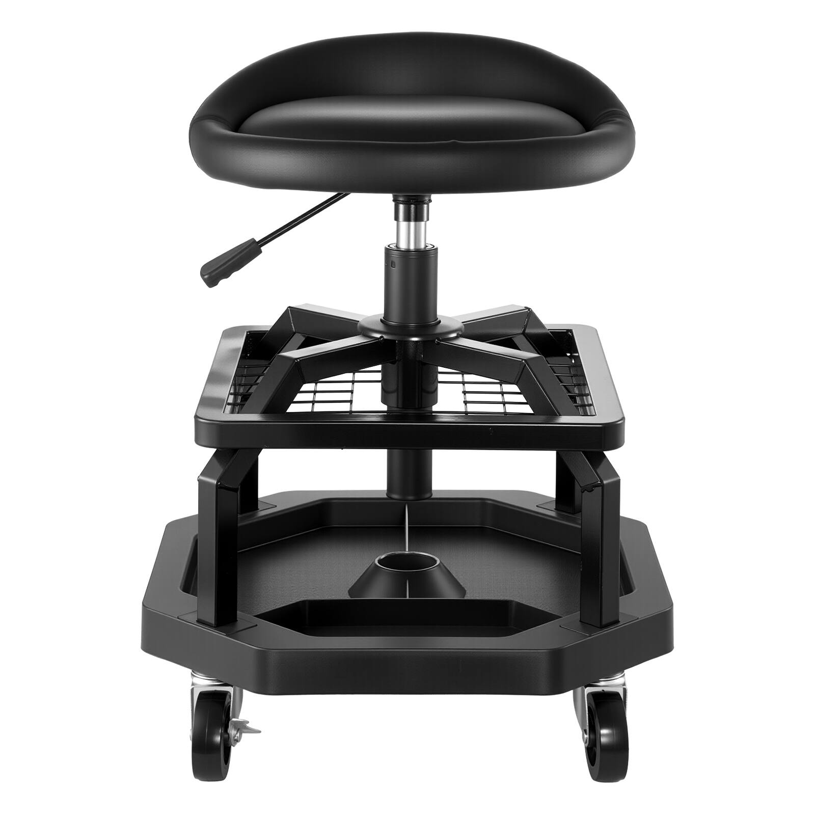 Alt View 5. VEVOR - Rolling Shop Stool, Pneumatic Garage Seat/Work Stool with 300 lbs Capacity, Adjustable Height Roller Creeper Seat - Black.
