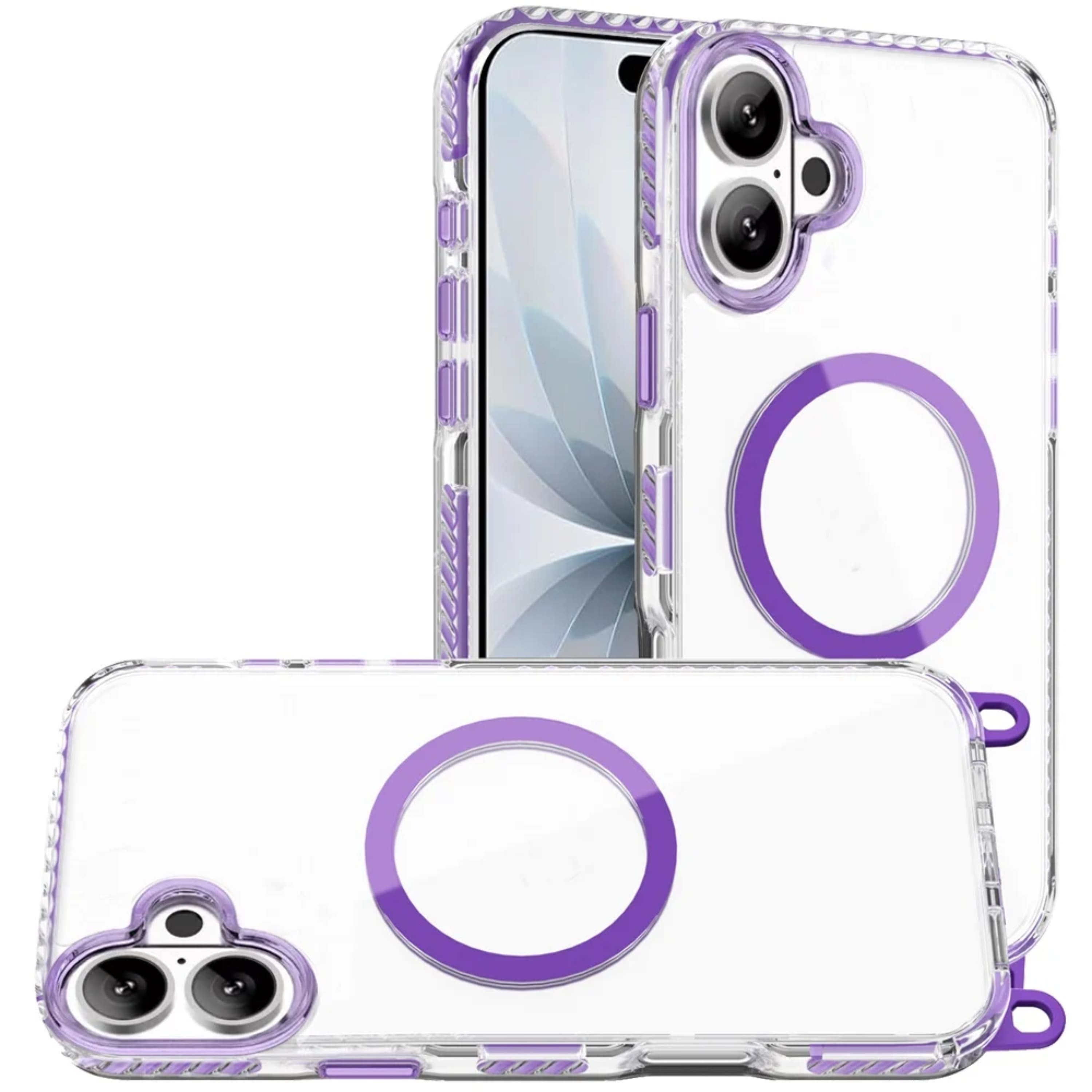 Kitcheniva - Matching Lanyard Magnetic Circle Phone Case WIth Tempered Glass For iPhone 17 - Dark Purple