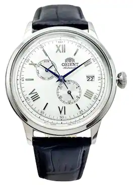 Orient - Bambino Version 8 Classic 22 Jewels Leather Strap White Dial Automatic RA-AK0701S10B Men's Watch 30M - Black and White