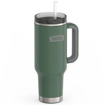 Thermos 40 oz Stainless Steel Cup Holder Mug w/ Straw Alpine Green