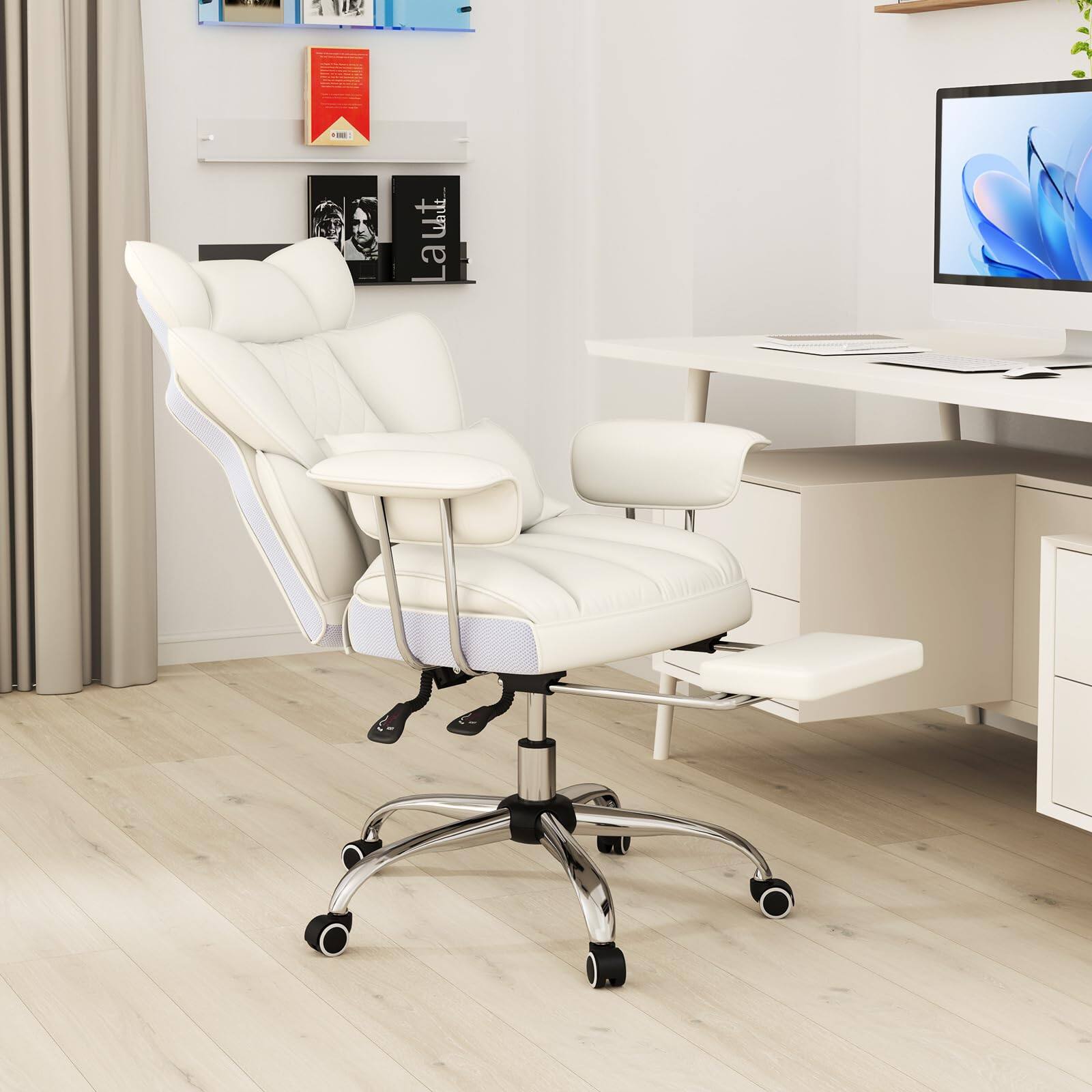 Alt View 8. Ecooso - PU Leather Home Office Chair 400 lbs High Back Executive Chair - White.