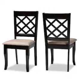 Baxton Studio - Verner Modern and Contemporary Fabric Upholstered Finished 2-Piece Wood Dining Chair Set - Sand/Dark Brown
