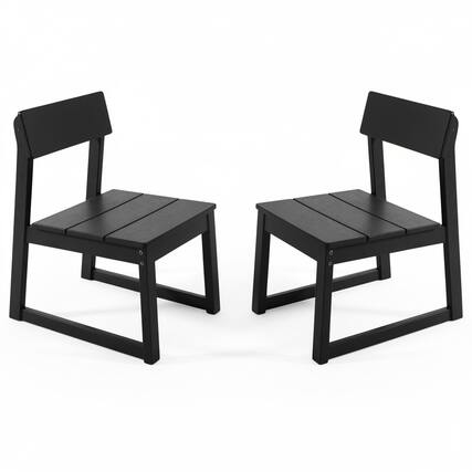 Front. Anysun - Modernist Designt Outdoor HDPE Chair with Integrated Backrest, Set of 2 - Black.