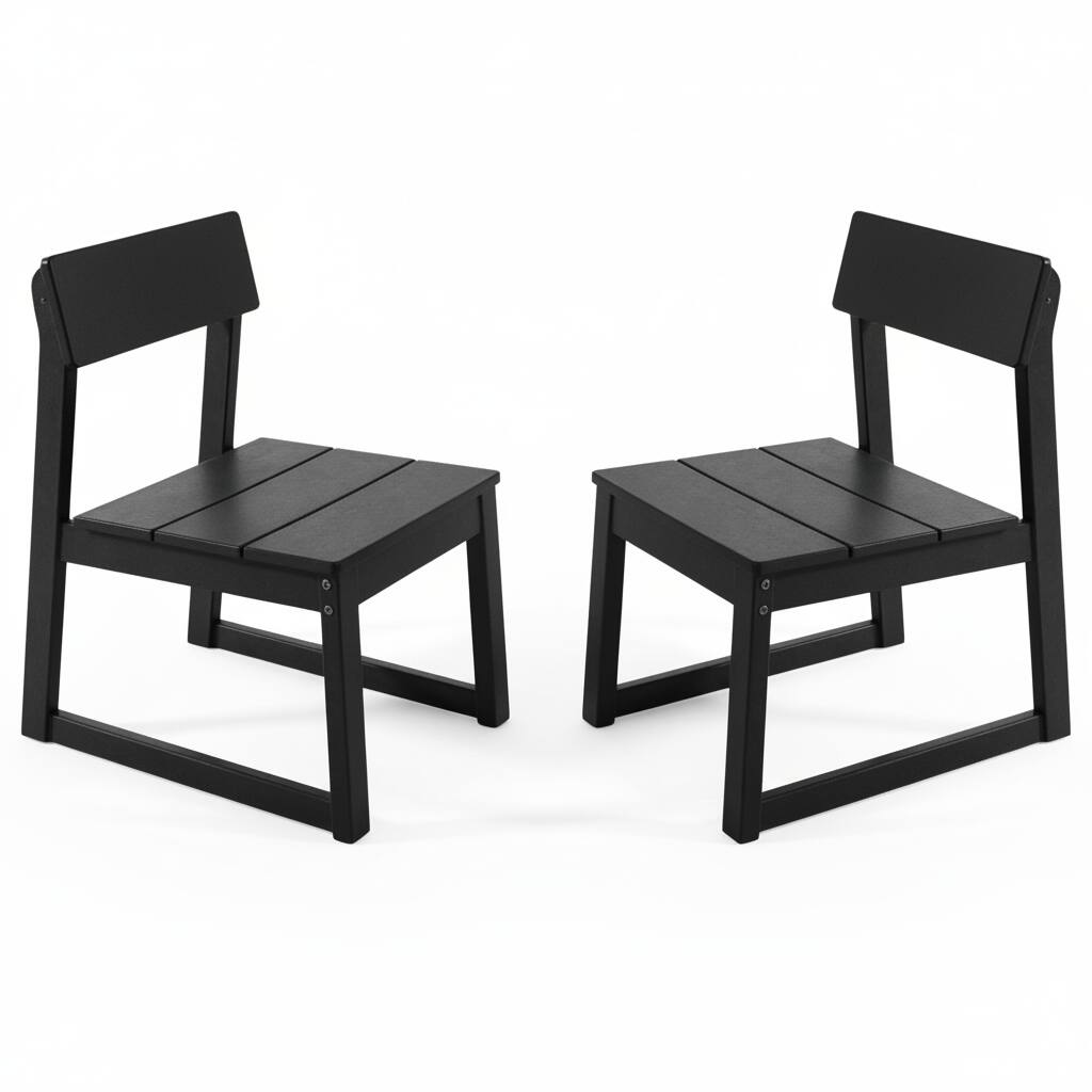 Front. Anysun - Modernist Designt Outdoor HDPE Chair with Integrated Backrest, Set of 2 - Black.
