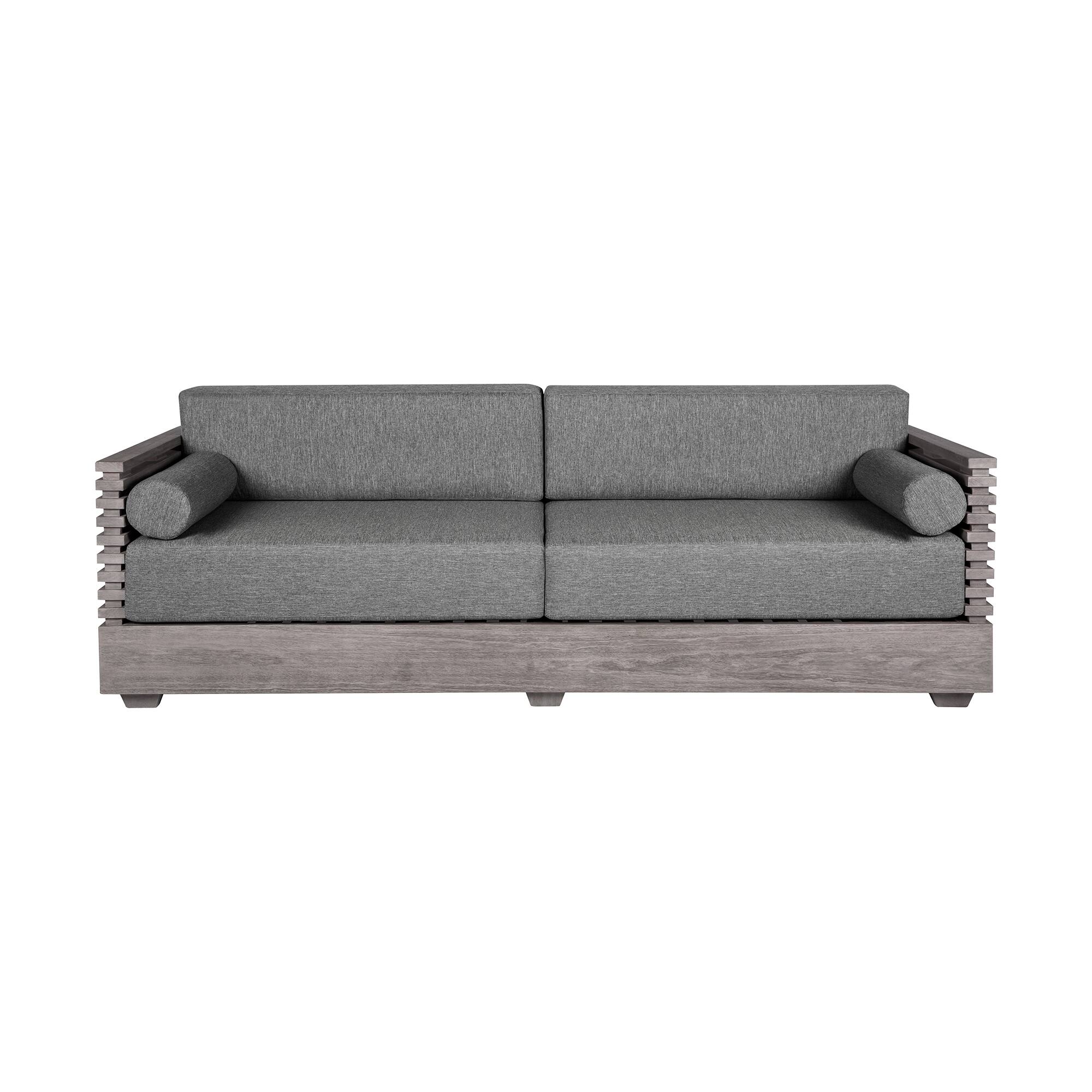 Front. Armen Living - Vivid Outdoor Patio Sofa in Gray Eucalyptus Wood with Gray Olefin Cushions - Gray.
