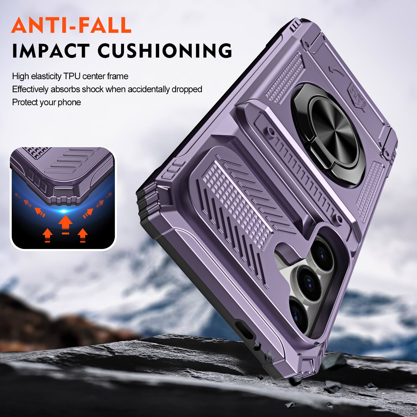 ANTI-FALL IMPACT CUSHIONING

High elasticity TPU center frame
Effectively absorbs shock when accidentally dropped
Protect your phone