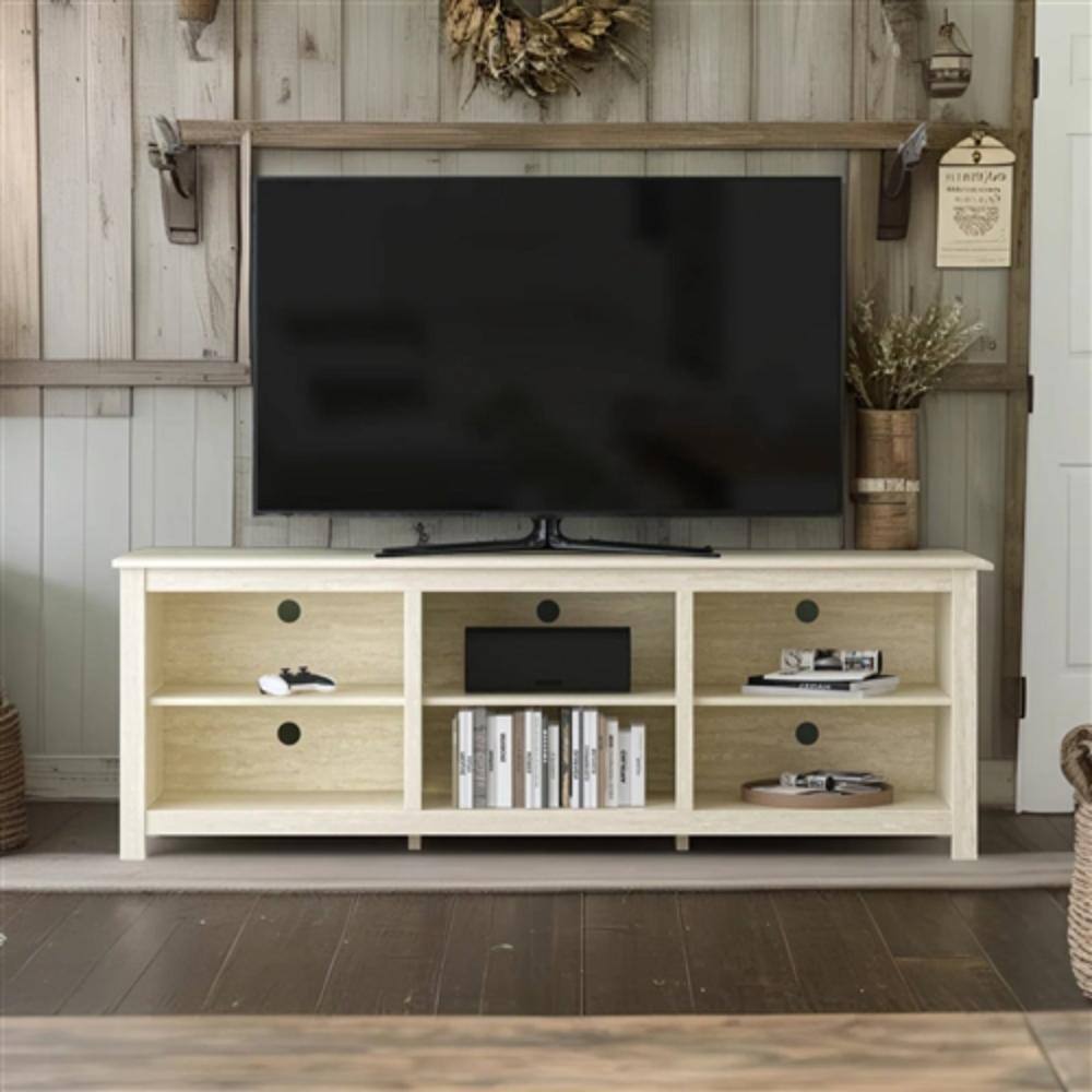 Angle. Hivvago - Farmhouse TV Stand in Light Travertine Wood Finish - for TVs up to 70-inch - Light Travertine.
