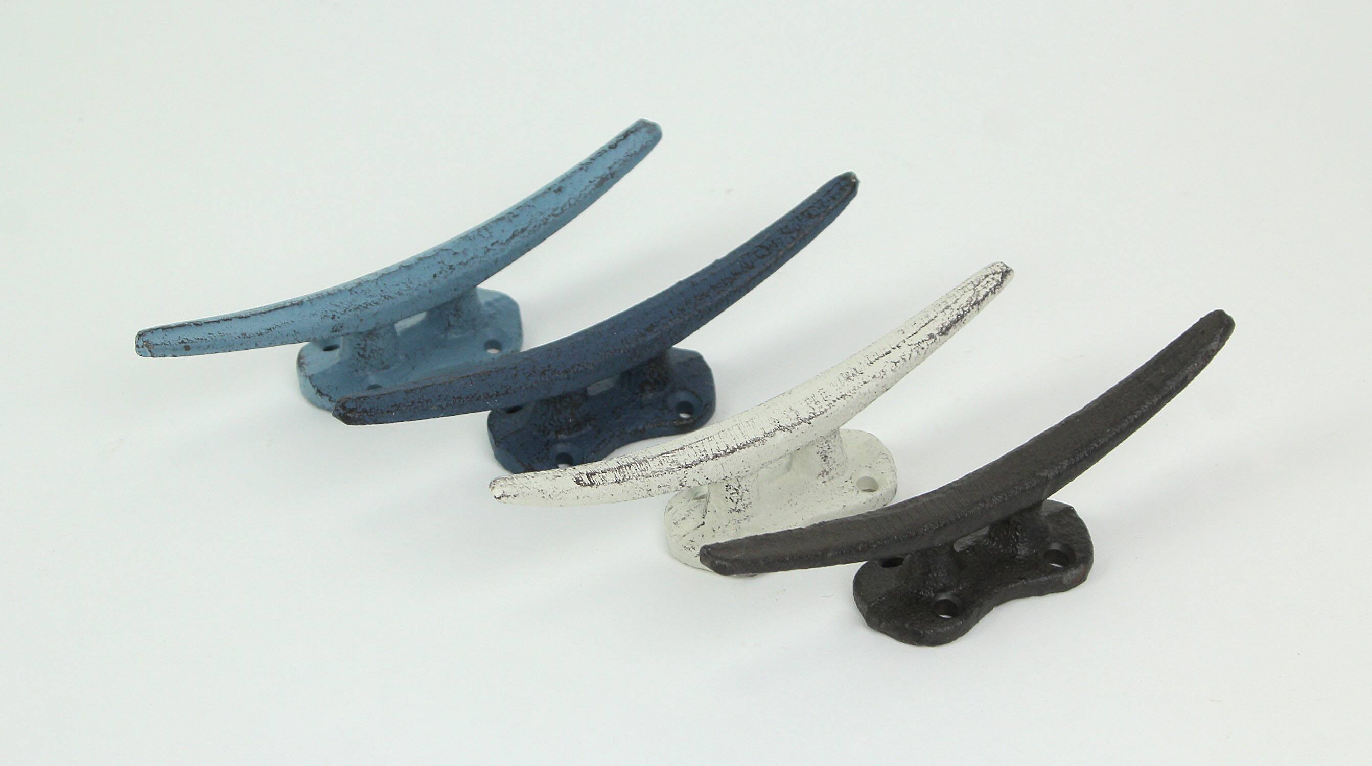 Alt View 4. Zeckos - Set of 4 Colorful Cast Iron Nautical Cleat Wall Hooks/Drawer Pulls - Multicolored.