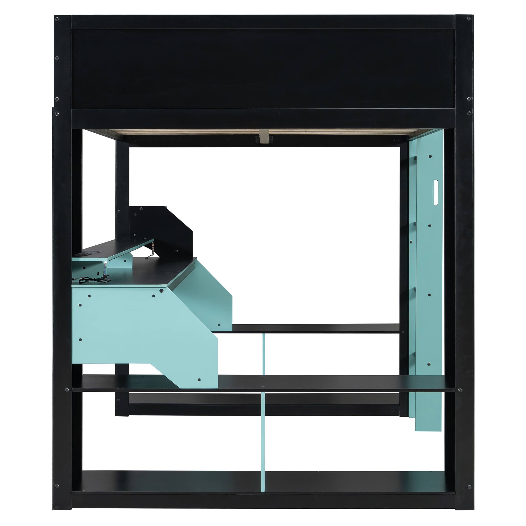 Alt View 7. Anysun - Full Size Wood Loft Bed with Power Outlet & USB/Type-C Ports, Integrated Cable Management, and RGB Light - Blue.