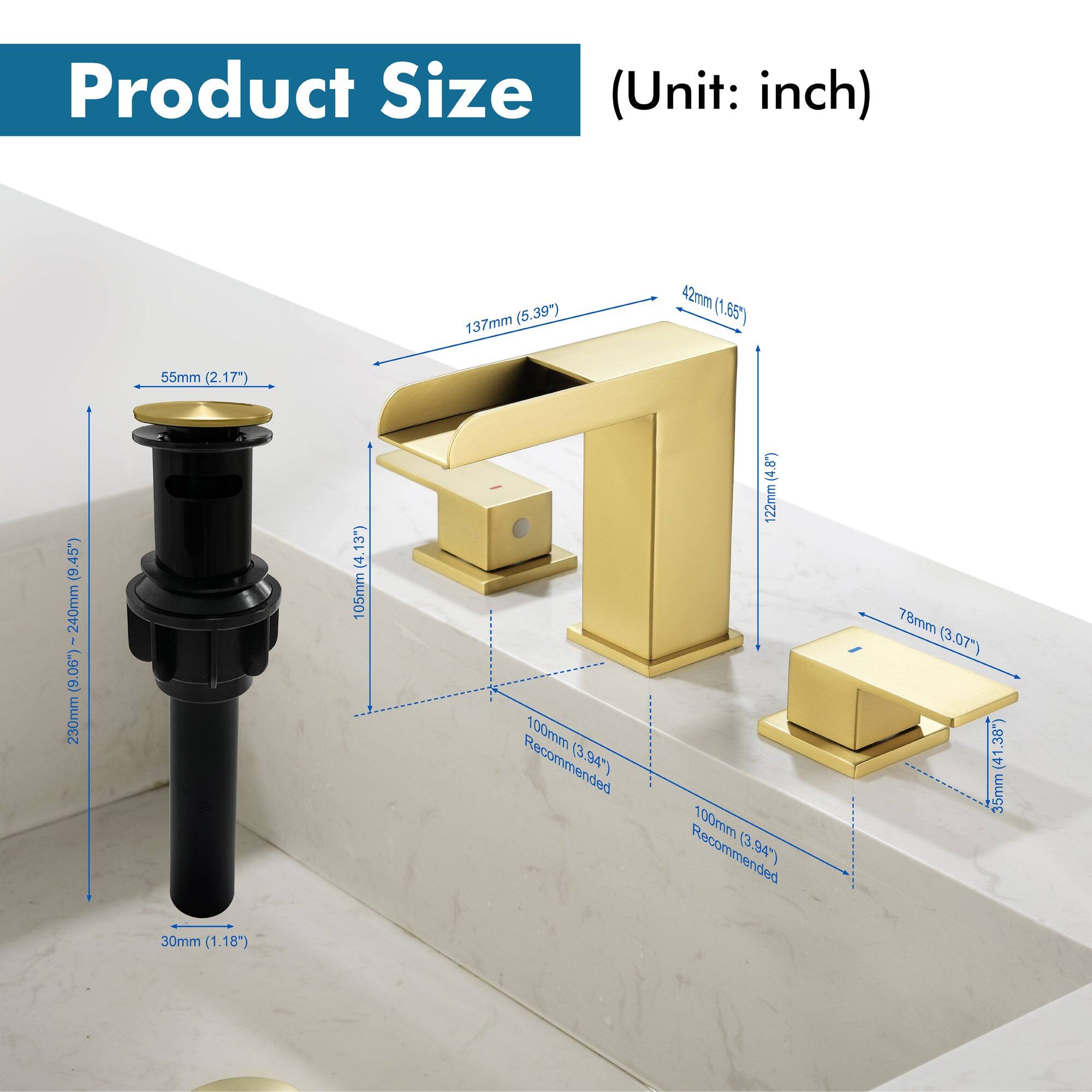 Product Size (Unit: inch)

- 137mm (5.39")
- 42mm (1.65")
- 55mm (2.17")
- 220mm (8.66") - 240mm (9.45")
- 105mm (4.13")
- 100mm (3.94") Recommended
- 122mm (4.8") Recommended
- 78mm (3.07")
- 30mm (1.18")
- 35mm (1.38")
- 100mm (3.94") Recommended
- 105mm (4.13") Recommended
- 120mm (4.72")
- 165mm (6.49")
- 78mm (3.07")
- 35mm (1.38")