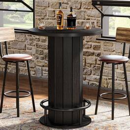 Tribesigns - Bar Table with Wood Construction, Footrest, Wood Grain Finish and Space-Saving Design for Kitchen - Black