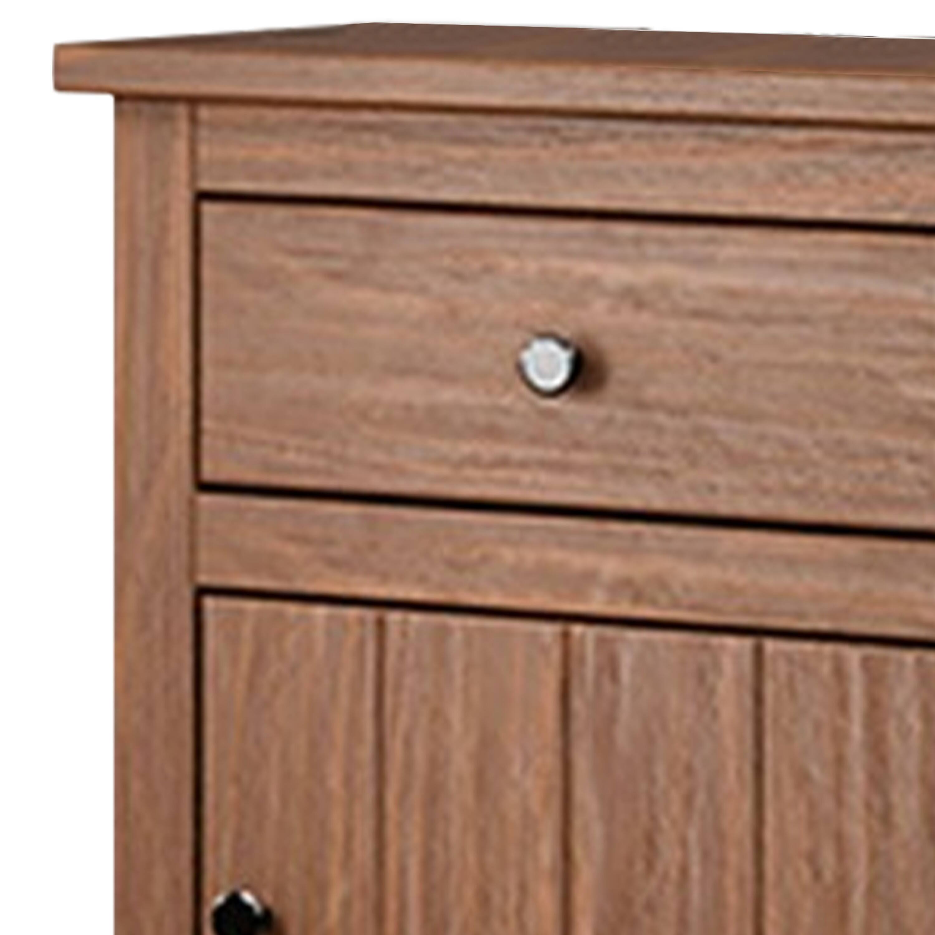 Alt View 2. Manhattan Lane - Stav Nightstand, 1 Drawer and Door, 25 Inch, Plank Style,  Solid Wood - Mahogany Brown, Black.