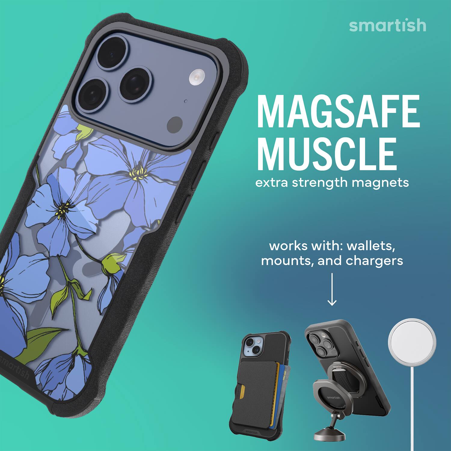 smartish MAGSAFE MUSCLE extra strength magnets works with: wallets, mounts, and chargers