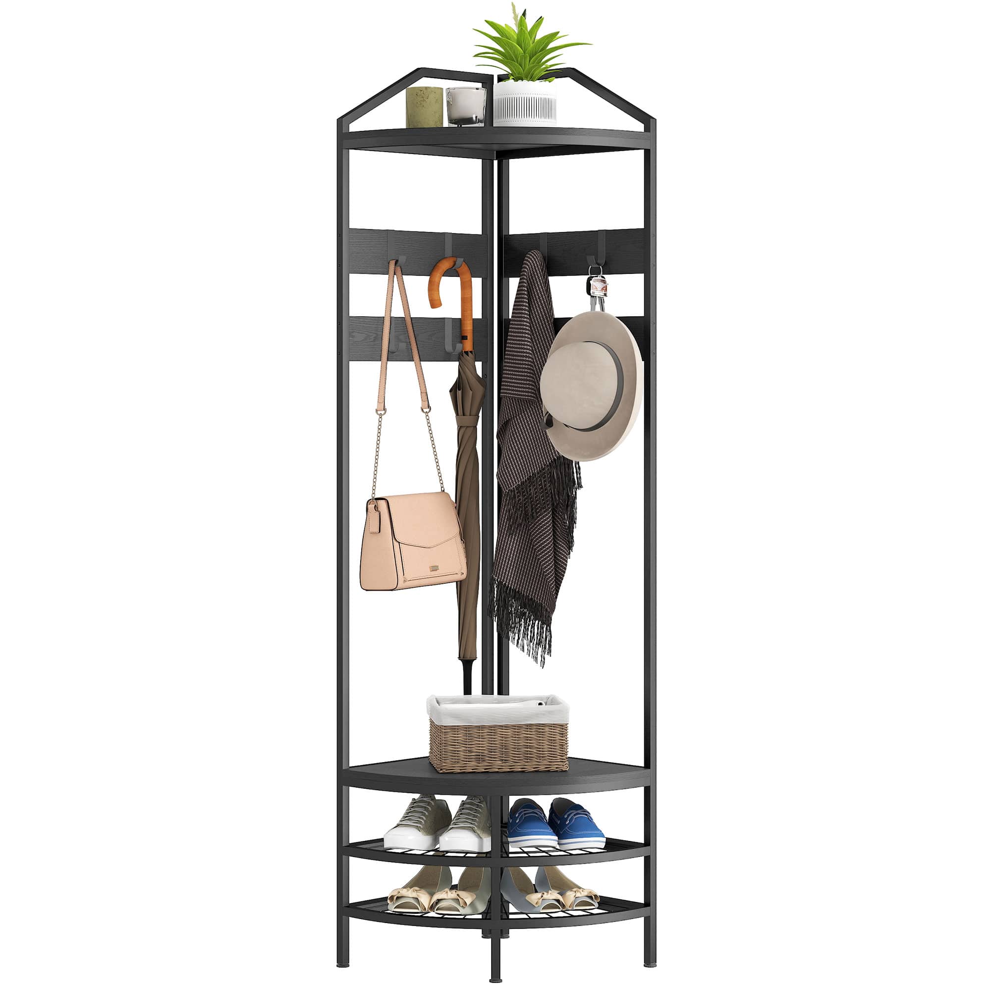 Homcom - Hall Tree, Industrial 4-Tier Coat Rack with Shoe Storage - Black