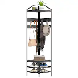 Homcom - Hall Tree, Industrial 4-Tier Coat Rack with Shoe Storage - Black