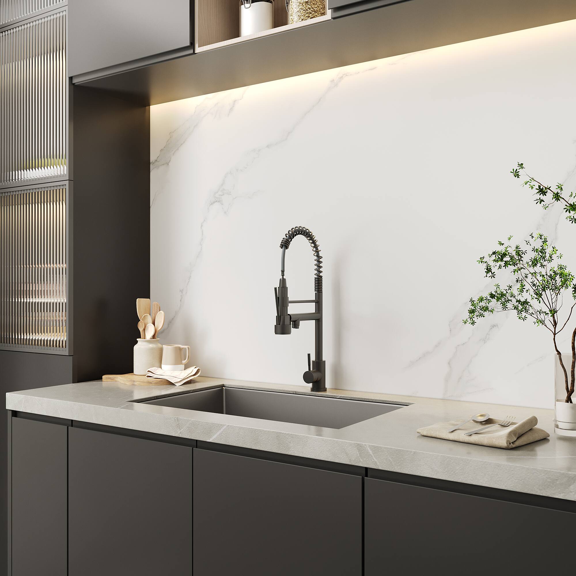 Left. Bothwa Home - Bothwa Home KF-YQ605-MB 19 - Inch Enzoh Kitchen Faucet in Matt Black Finish - Matt Black.