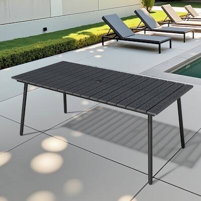 Alt View 4. Crestlive Products - Crestlive Products 72in Plastic Wood Top Aluminum Frame Rectangle Outdoor Dining Table with Umbrella Hole - Black.