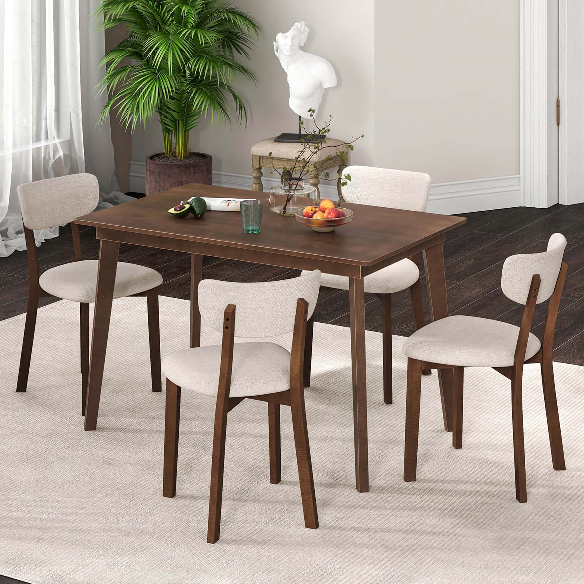 Angle. Costway - 5-Piece Dining Table Set for 4 Farmhouse Wooden Table & 4 Upholstered Chairs - Brown and Gray.