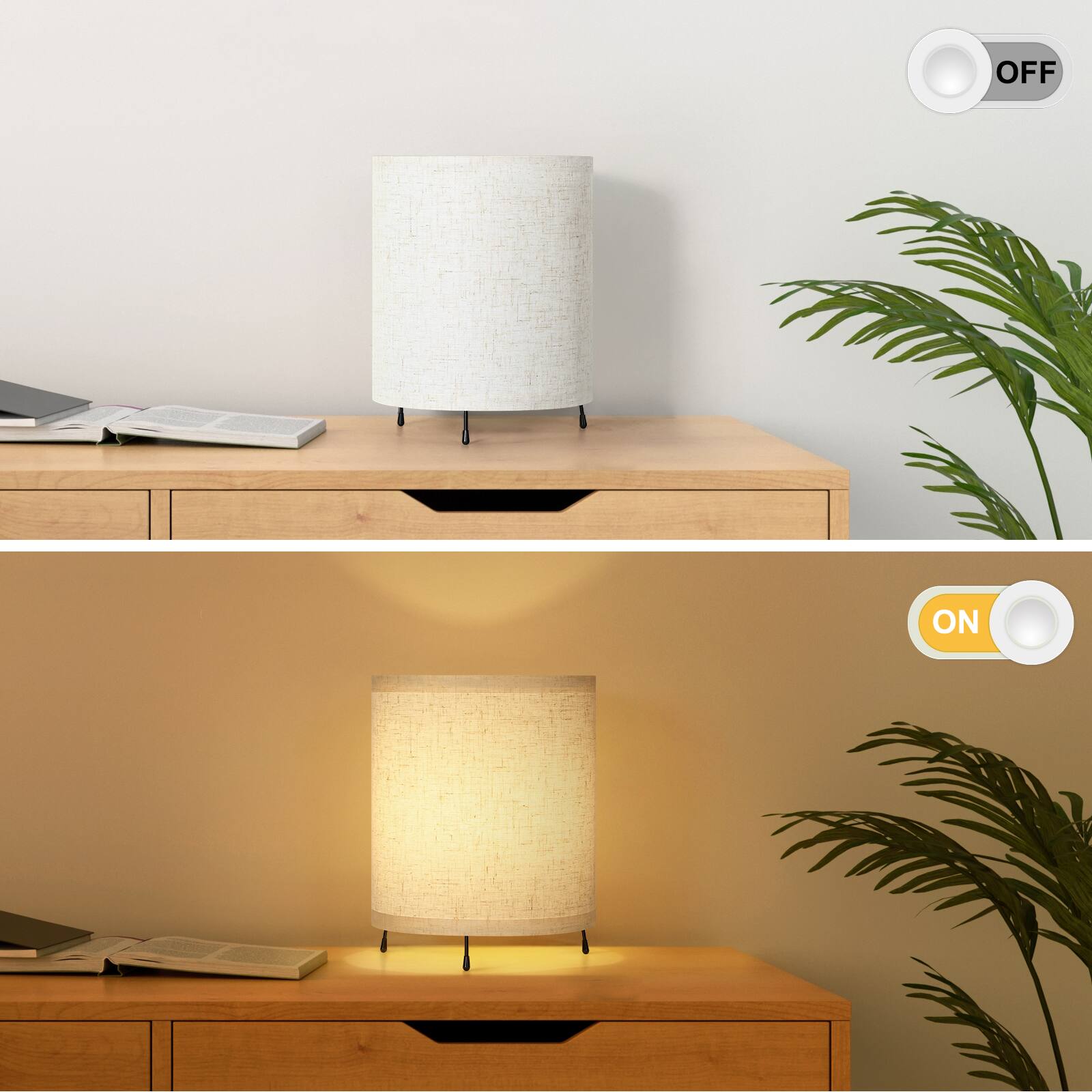 Left. Oumilen - Set of 2 Cylinder Fabric Table Lamps, 9.05in Tall, E26 Socket, Bedside Desk Lamps, Bulbs Not Included.
