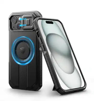 Front. Dexnor - Phone Case for iPhone 15 with Slide Camera Cover, Compatible with MagSafe Heavy-Duty Rugged Magnetic Shockproof Bumper - Black.
